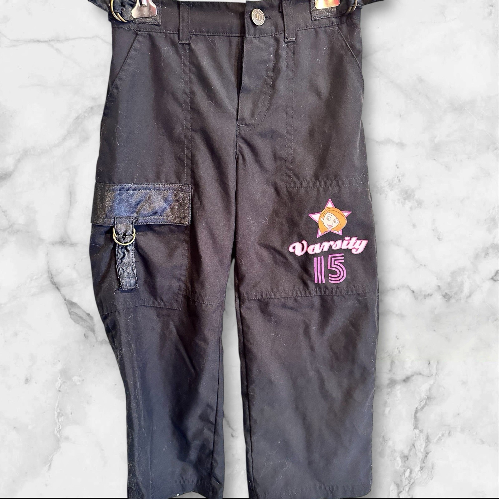 Vtg Disney Kim Possible Cargo Pants Girls 4 90s Y2k Graphics Parachute Pants