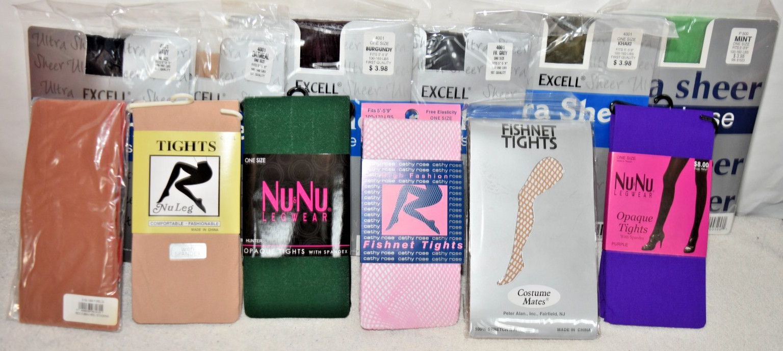 12 Green Gray Beige Purple Pink Nude Pantyhose Lot One Size regular
