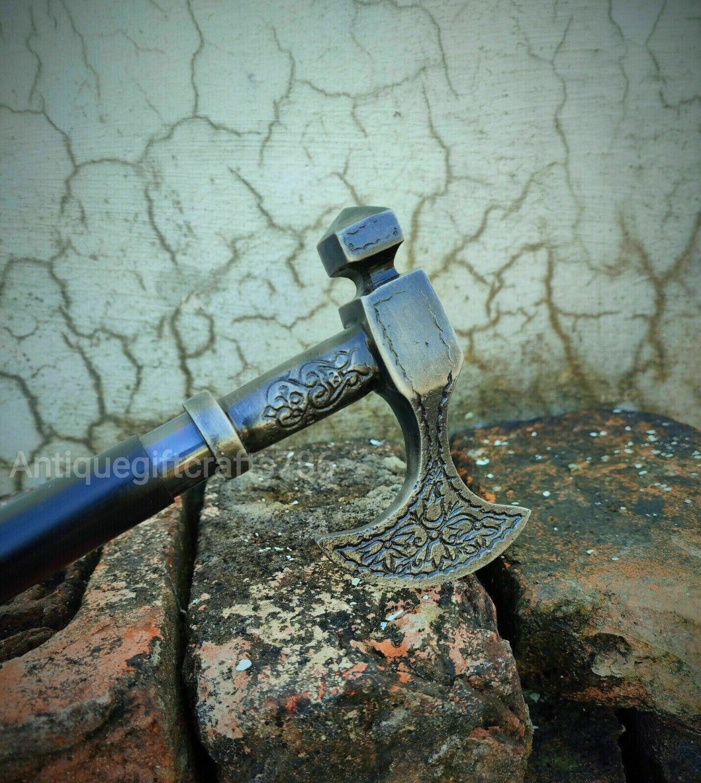 Stick Handmade Victorian Axe Hammer Head Handle Wooden Walking Stick Spiral