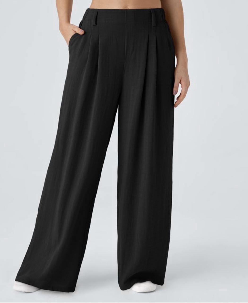 Halara High Waist Wide Leg Pockets Flowy Palazzo Casual Linen Feel Pants Large