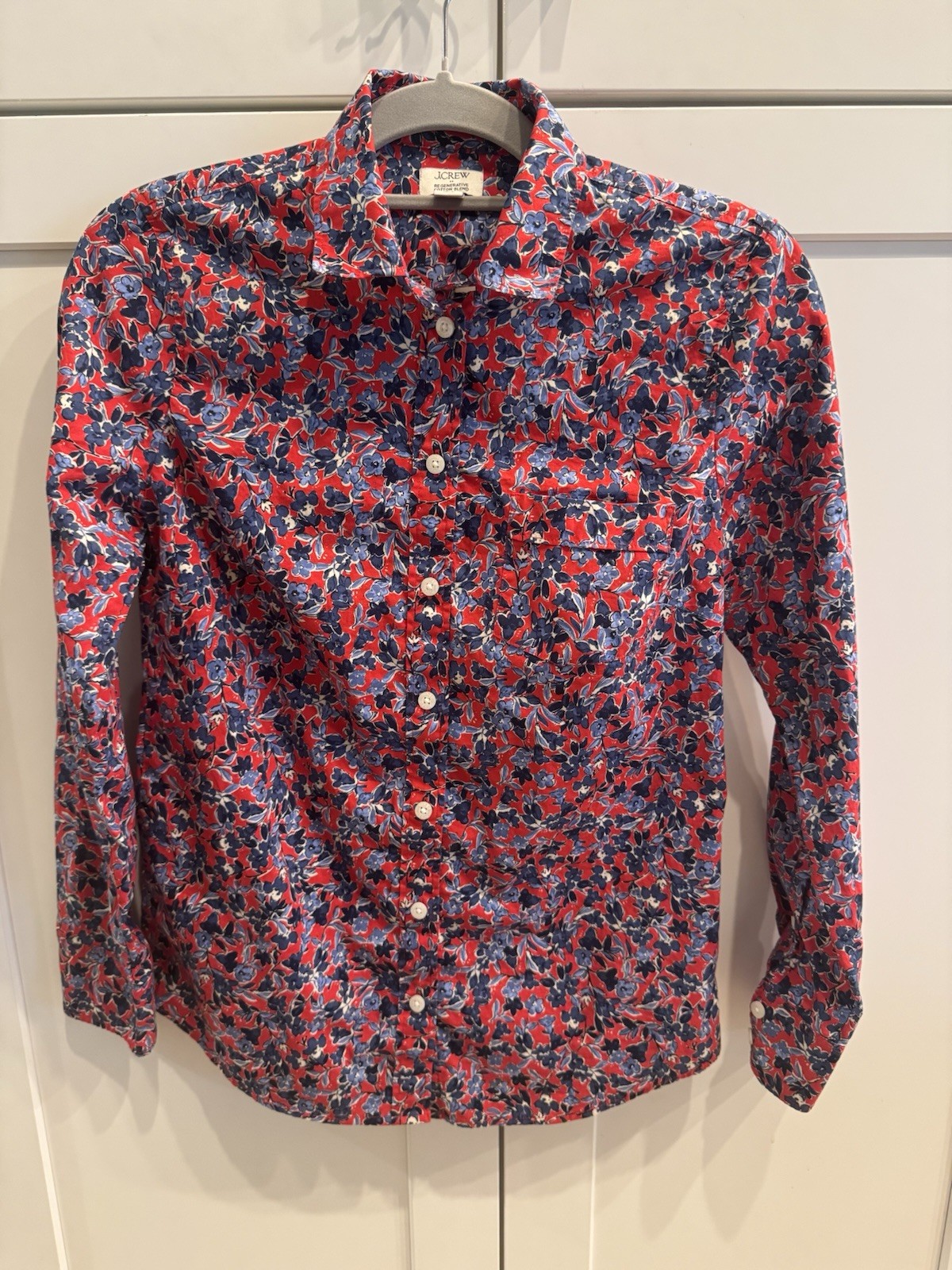J.Crew Women’s Floral Button-Up Shirt Red/Blue/White Long Sleeve Size Small