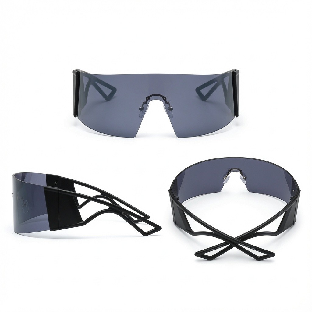 Futuristic Shield Men Sunglasses Gradient Tinted Lenses Bold Black Frames Visor
