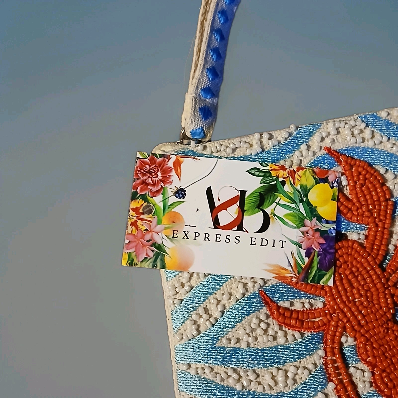 Lobster Beach Wave Beaded Handbag Nautical Ocean Coastal Resort NWT