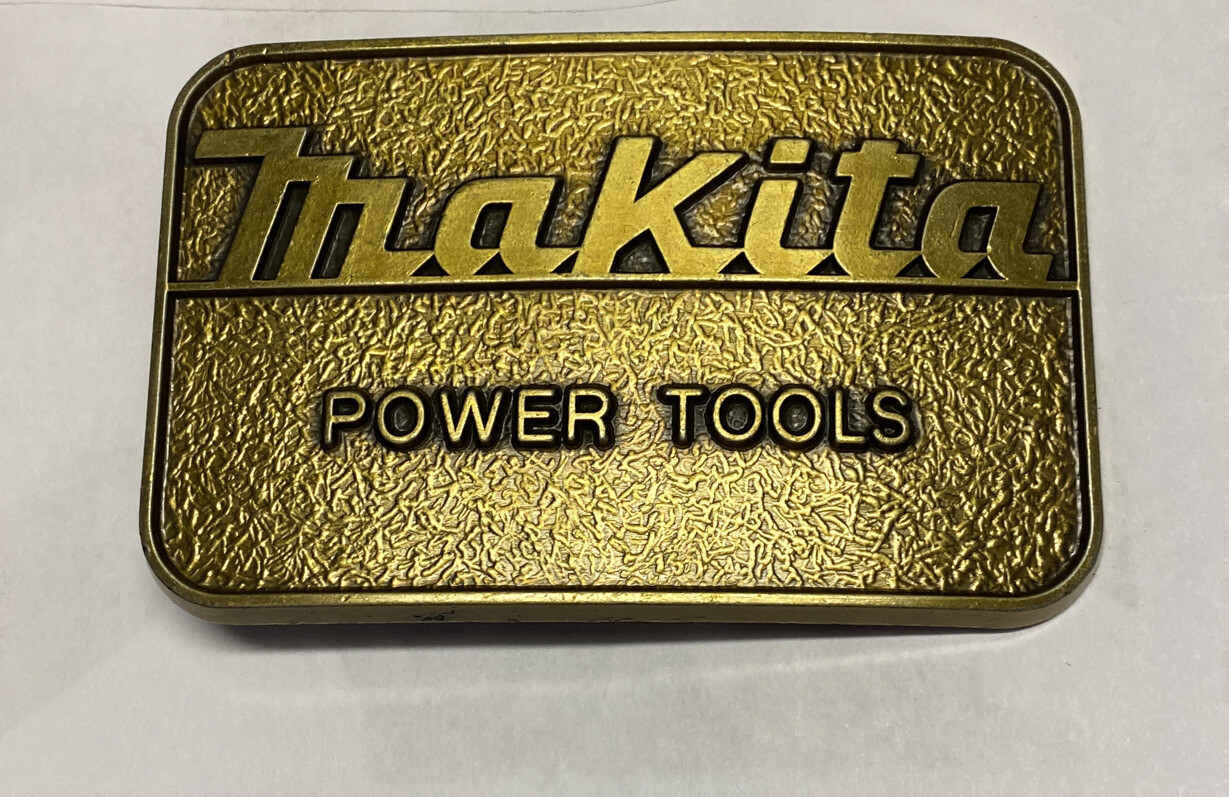 RARE Vintage SOLID BRASS BELT BUCKLE • MAKITA POWER TOOLS ☆USA
