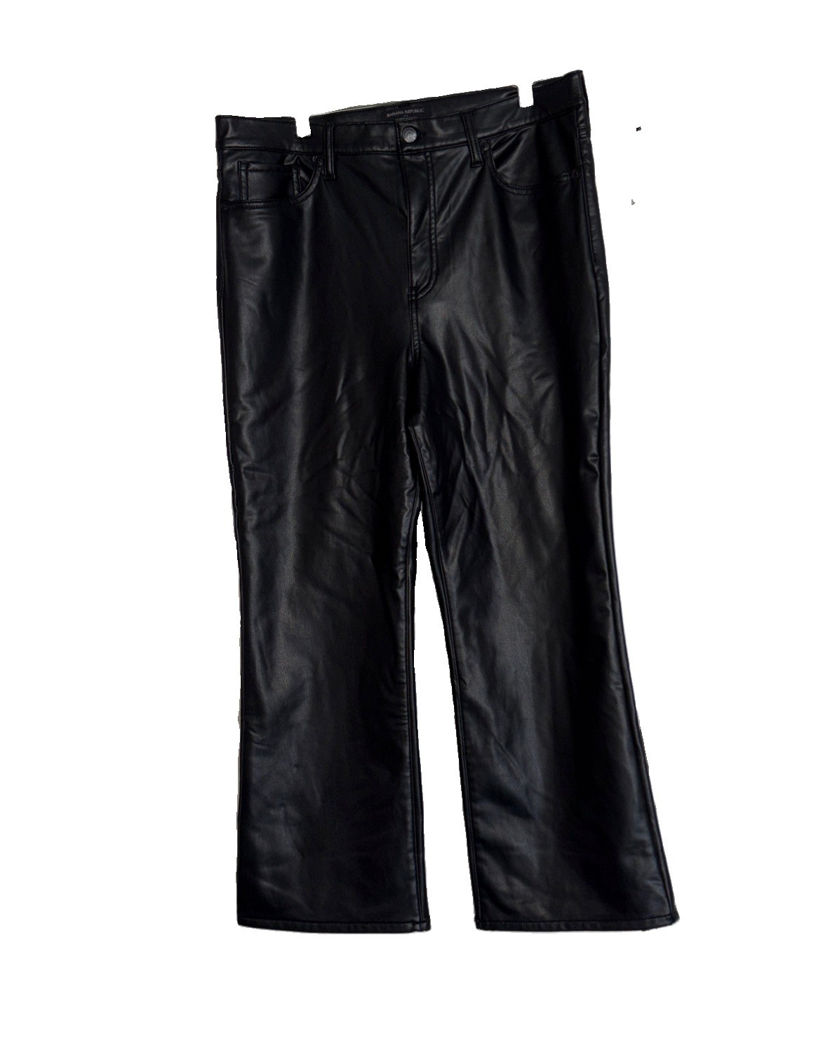 Womens Pants-BANANA REPUBLIC-black vegan leather Mid-Rise CroppedBootcut-32/14