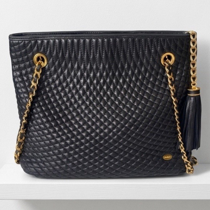 Bally Black Lambskin Chevron Quilting Shoulder Bag Leather Chain Tassel