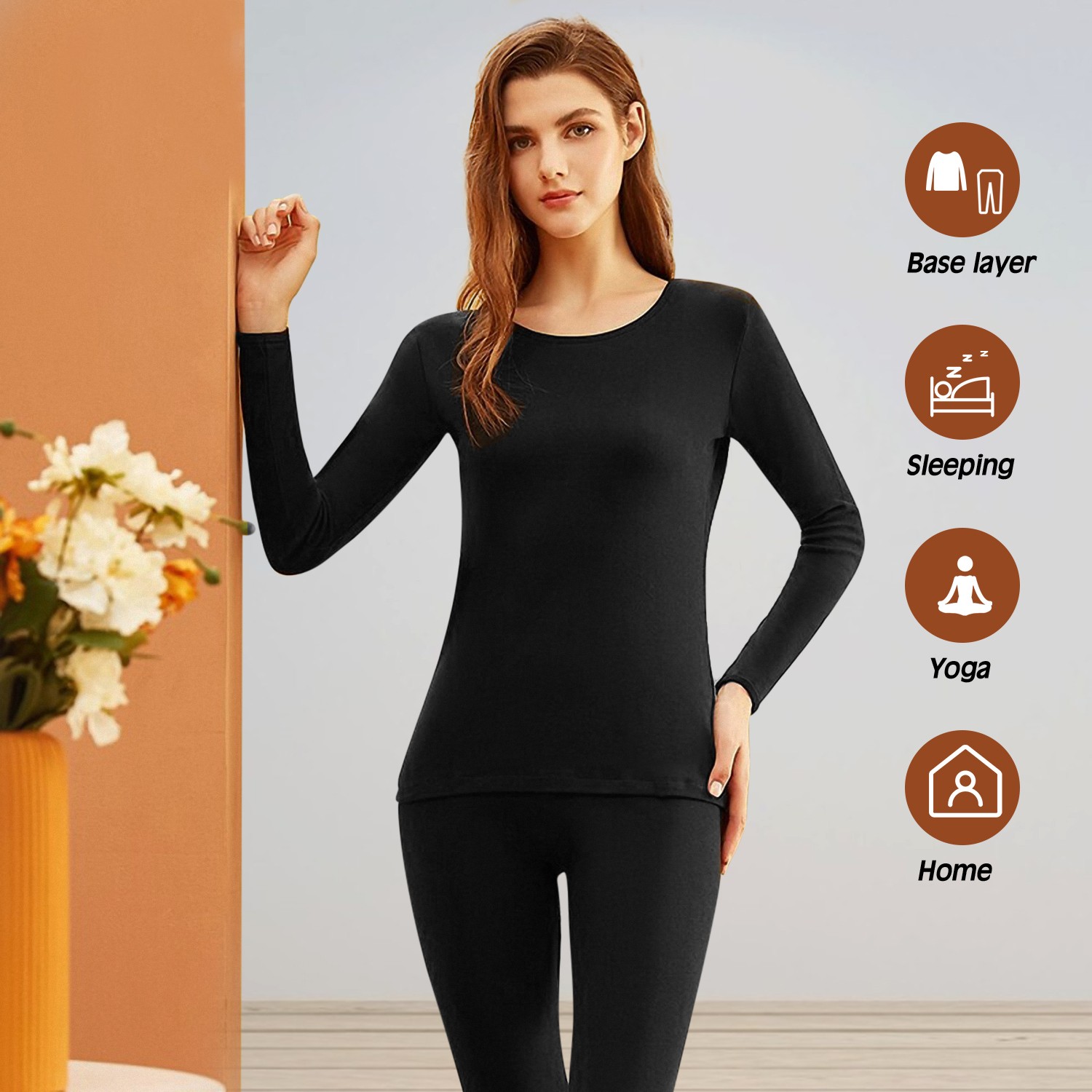 Womens Ladies Winter Ultra-Soft Fleece Lined Thermal Top & Bottom Underwear Set