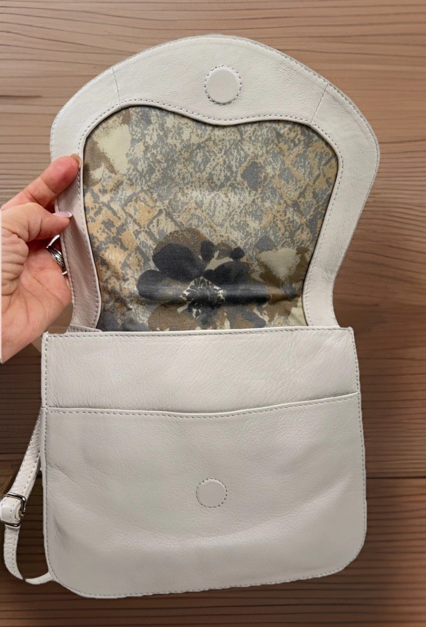 Elliot Lucca Rojo Flap Ivory Leather Crossbody Bag