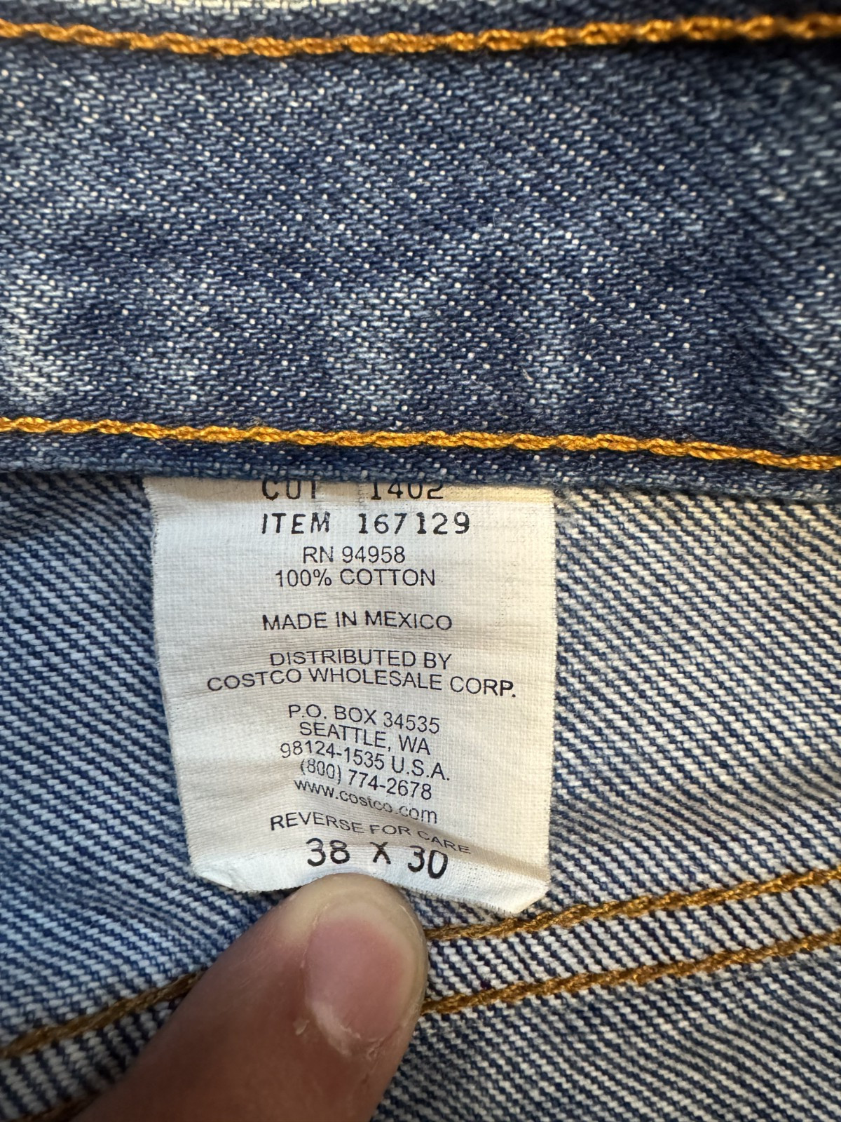 Kirkland Signature Mens Jeans 38×30 Straight Leg Indigo Dark Blue Cotton Denim