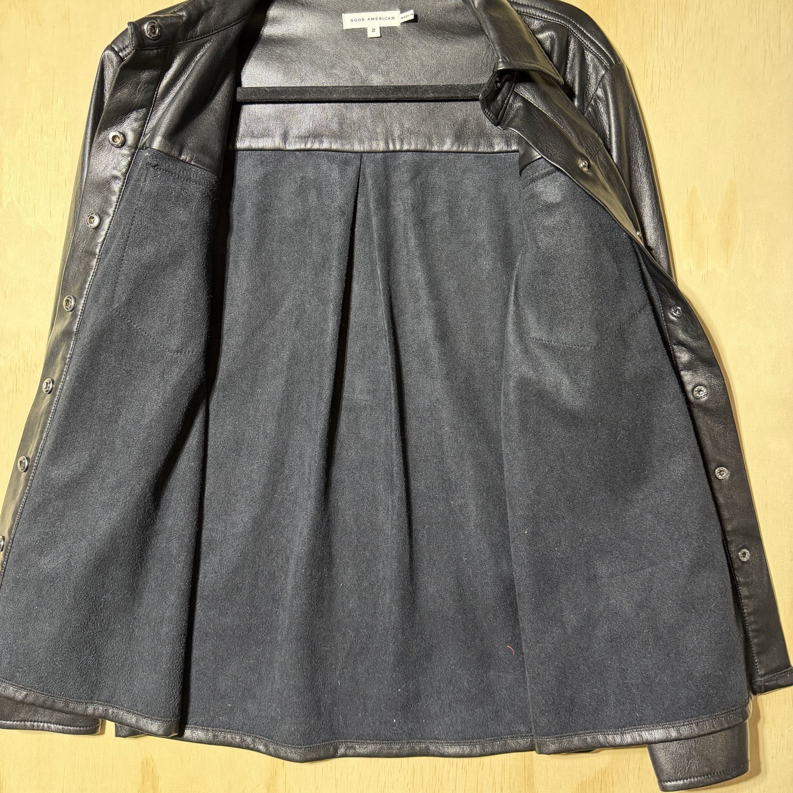 Good American Faux Leather Shirt Jacket Black Snap Button Women Sz 2
