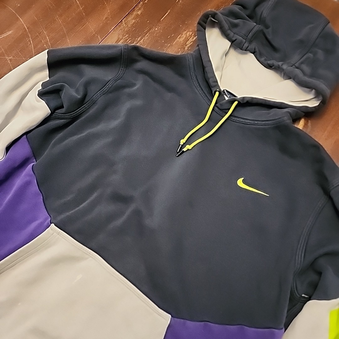 Vintage Nike Blue Tag Hoodie Jacket Purple/Black/Neon Colorblock Sz. L 80s Retro