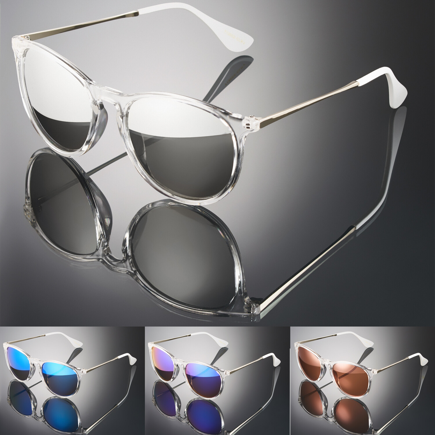 Clear Frame Round Retro Vintage Women’s Sunglasses Trendy Mirrored Sun Glasses