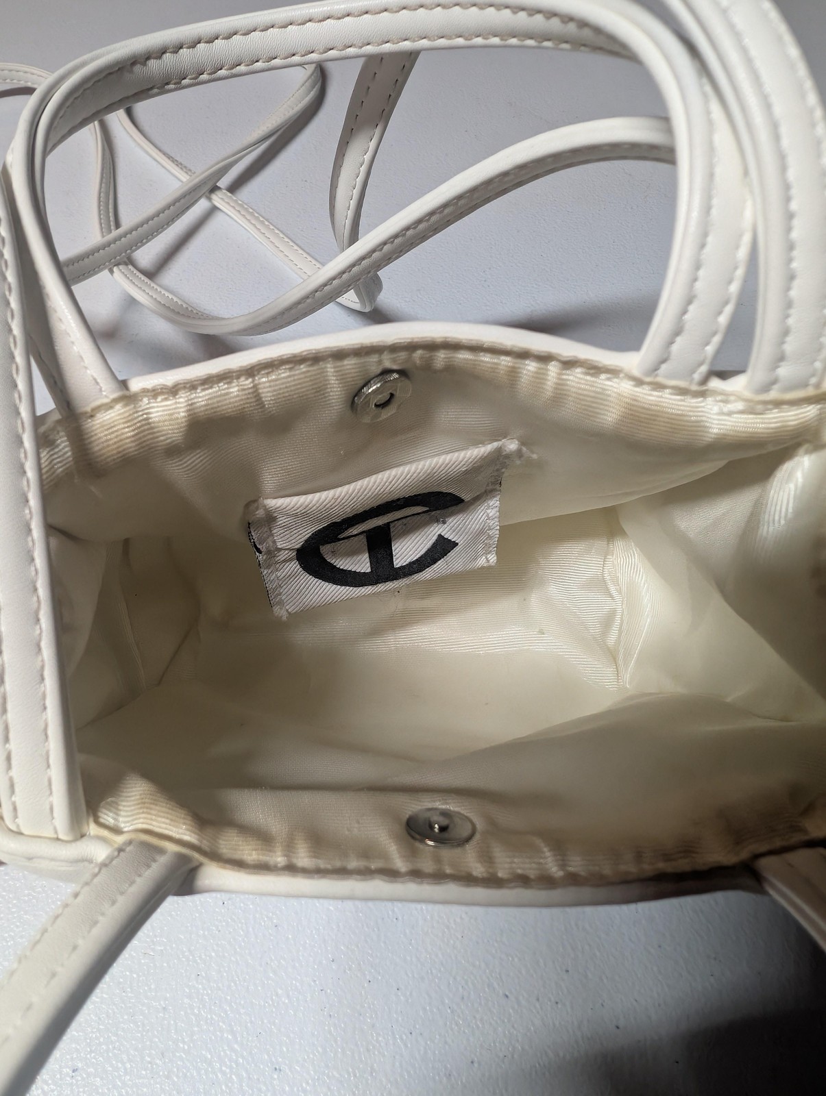 TELFAR Shopping Bag Womens Small White Vegan Leather Mini Tote Crossbody Logo