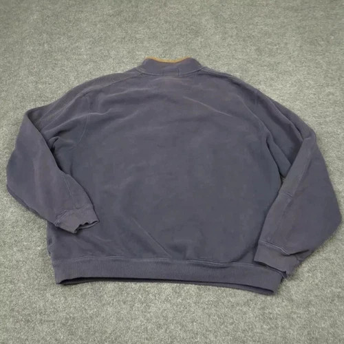 Antigua Sweatshirt Mens Large 1/4 Snap Up Golf Pockets Collared Cotton Blue