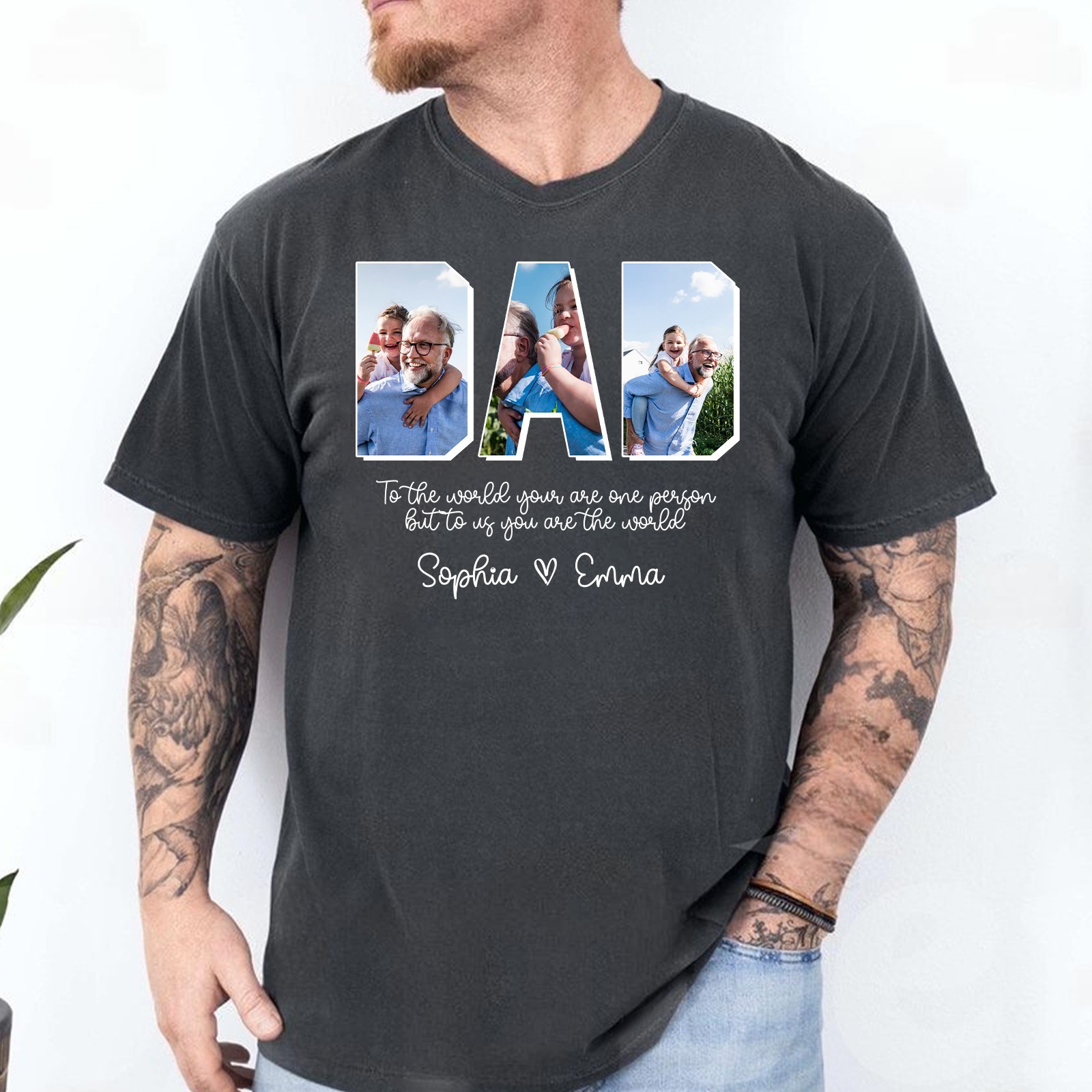 Custom Dad Photo Shirt Personalized Kids Name Fathers Custom Photo Gift Tee