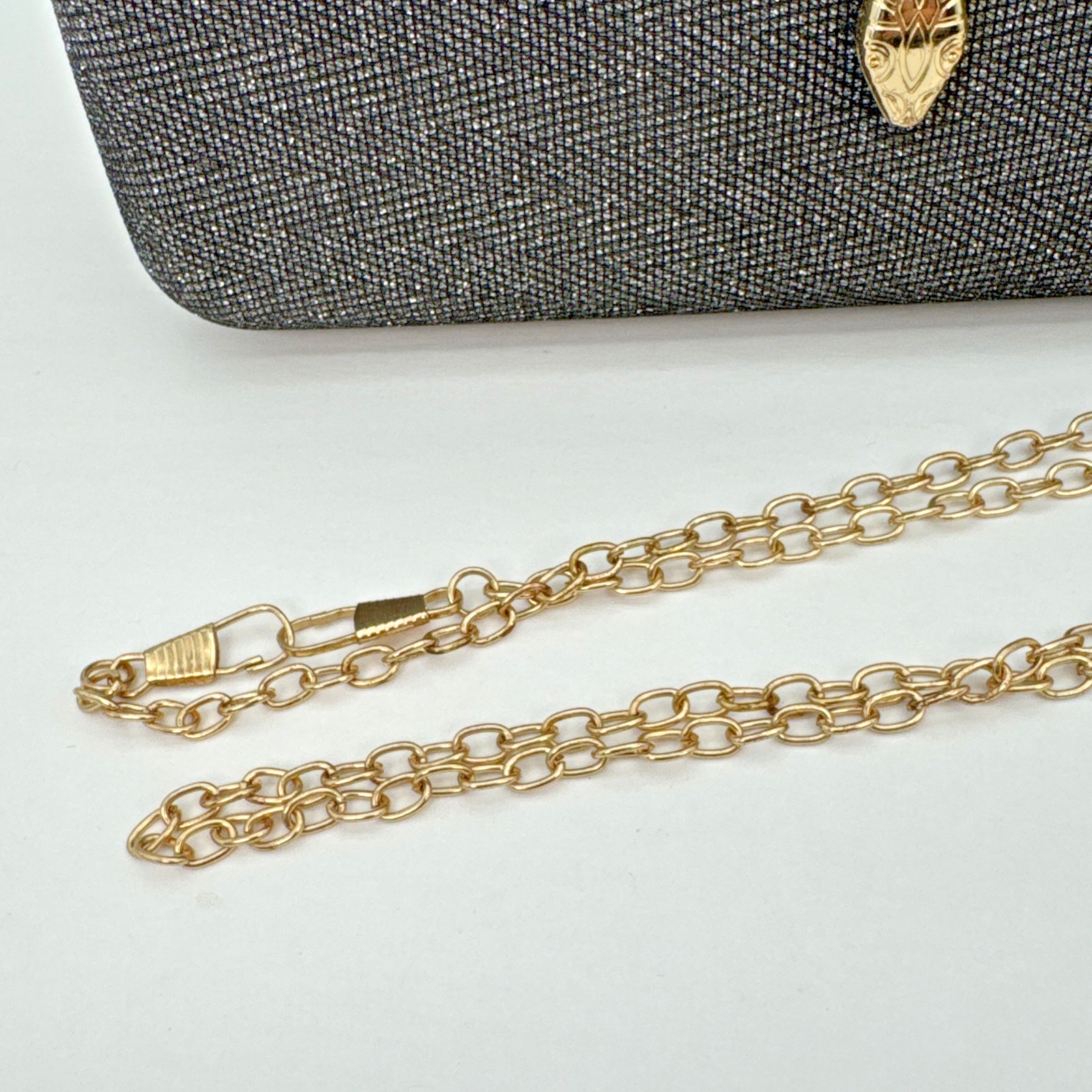 Silver Sparkle Crystal Evening Purse Clutch Gold Snake Clasp Square Bag Chain