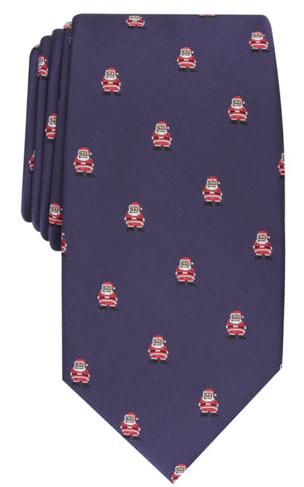 Club Room Men’s Neck Tie Navy Blue Santa Classic Neat 3 1/8″ wide Christmas