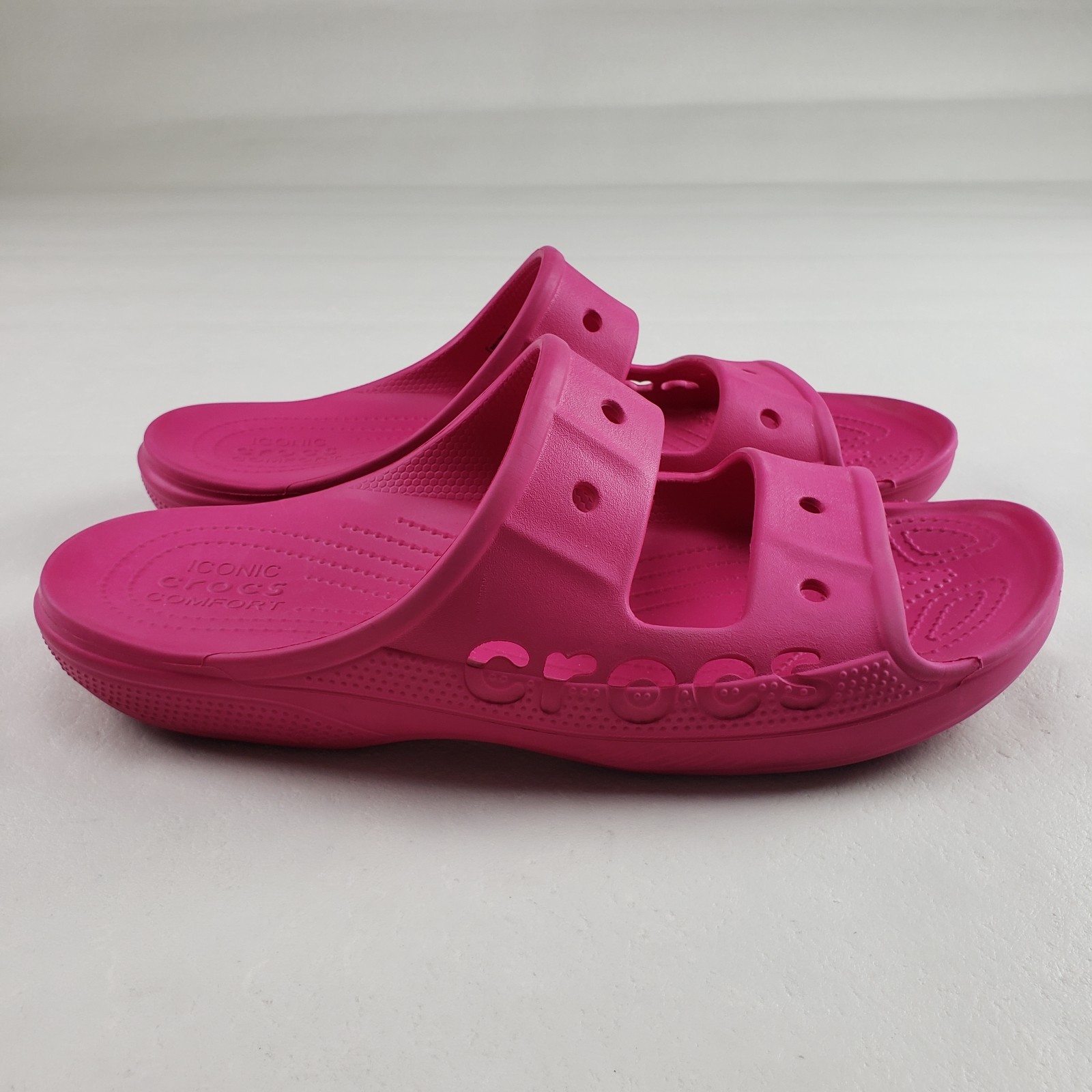 Crocs Baya Slide Sandal Mens 13 Pink Double Strap Slip On Comfort Shoe