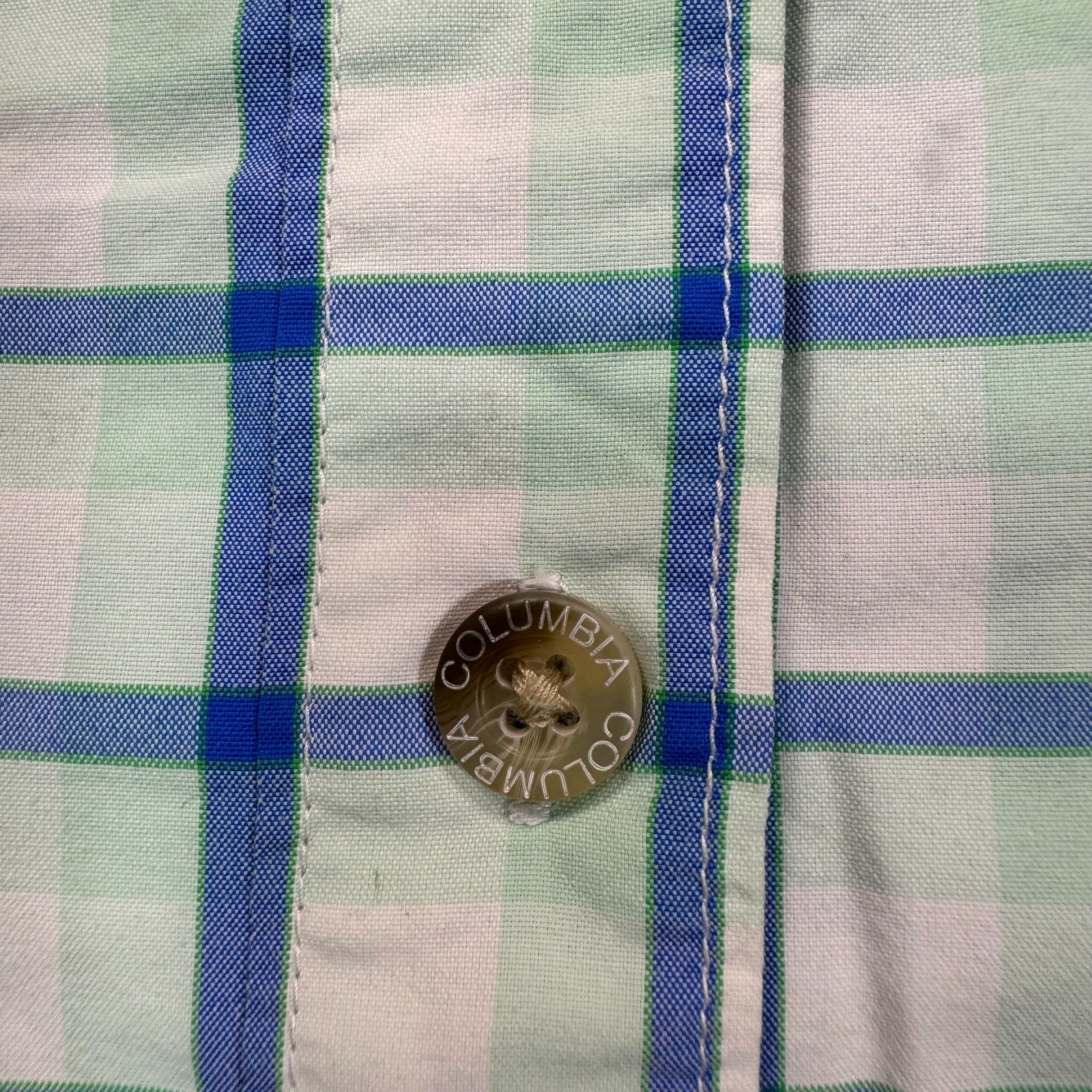 Columbia PFG Super Bahama Button-Down Shirt Women’s L Green Plaid Nylon Fishing