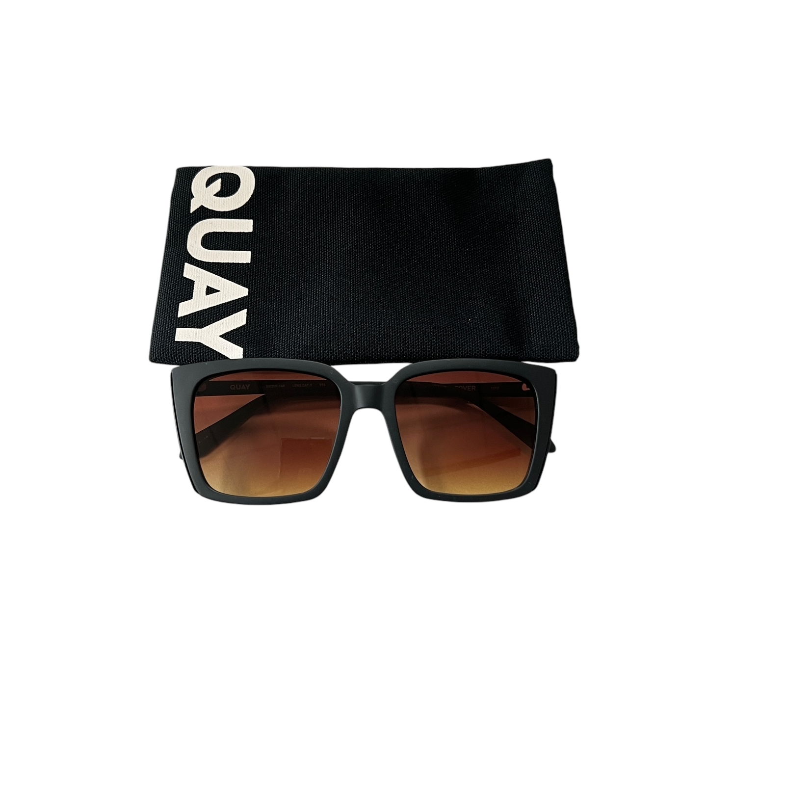 Quay Australia Front Cover Sunglasses Matte Black Brown Yellow Polarized 46MM