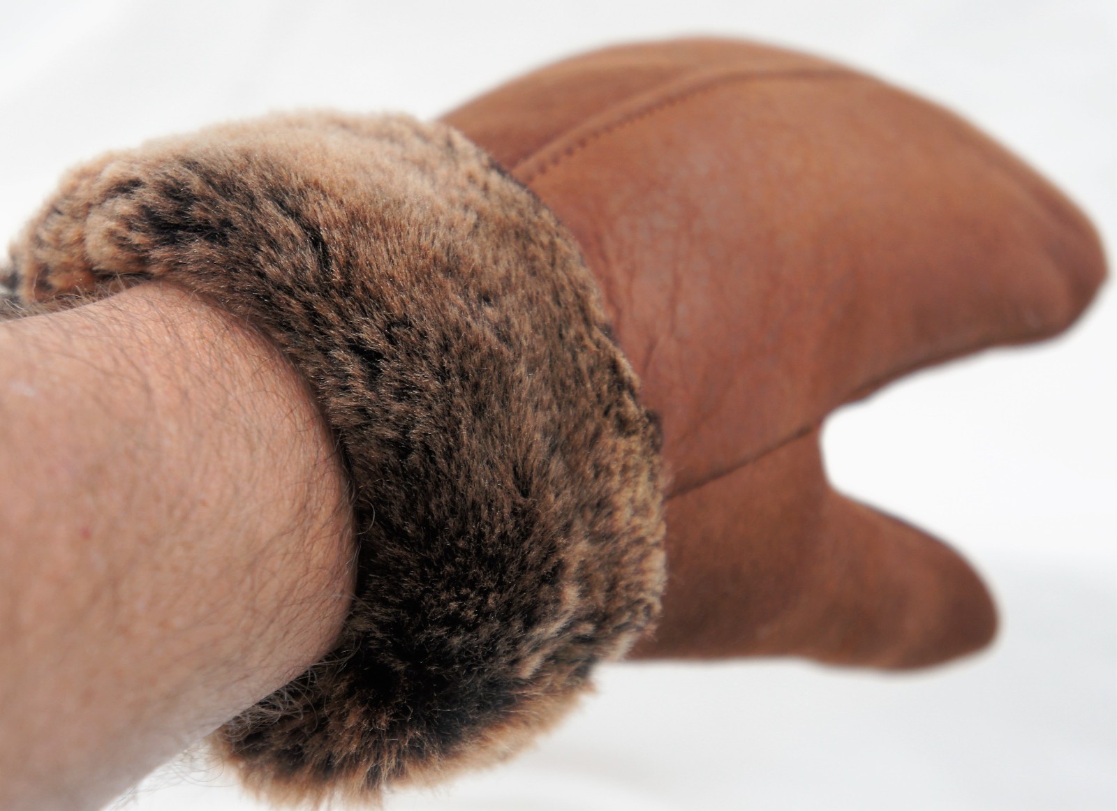 REAL GENUINE SHEEPSKIN SHEARLING LEATHER MITTENS UNISEX, AGED COGNAC BROWN S-2XL