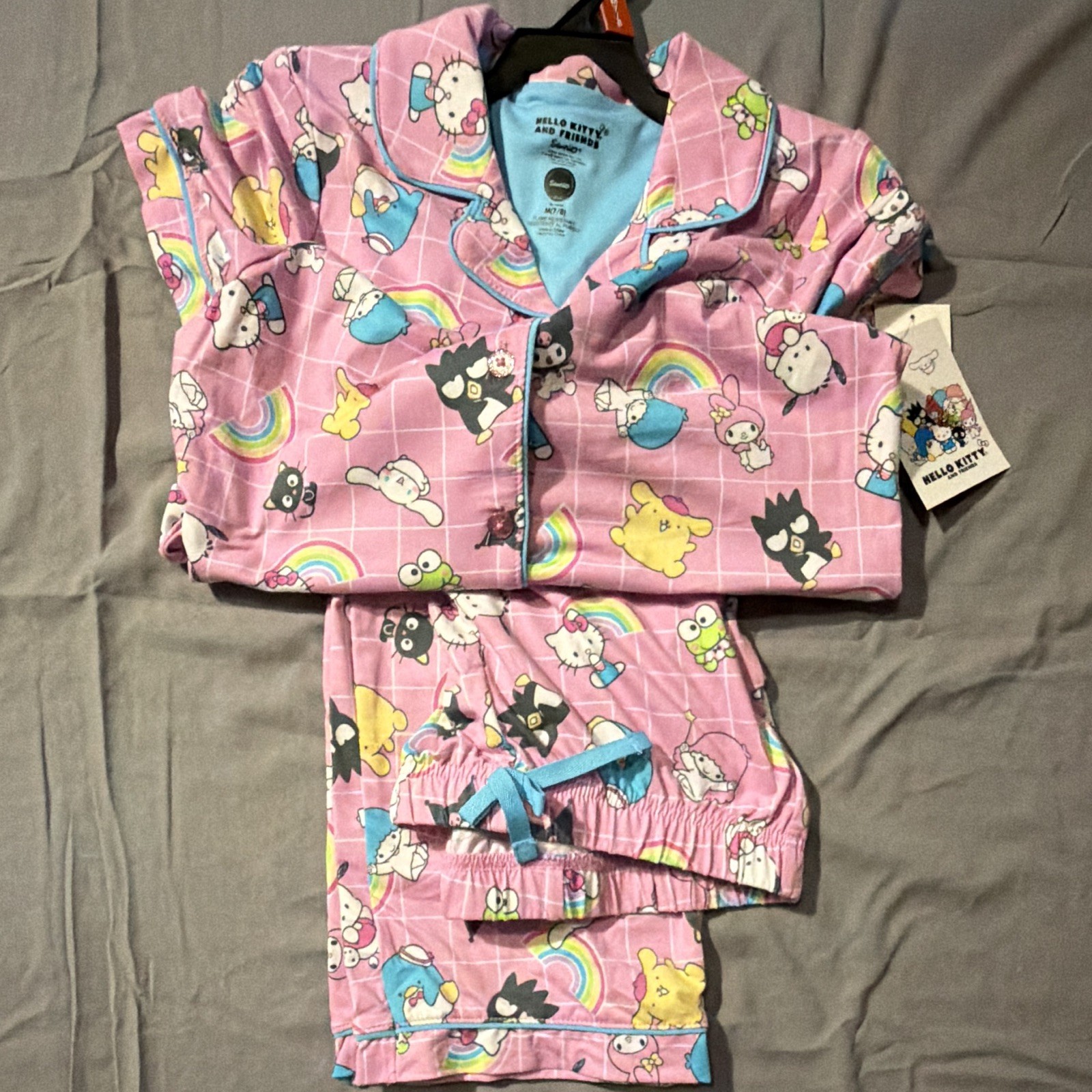 Hello Kitty and Friends 2pc Pink Fleece Pajama Set Flame Resistant M 7/8