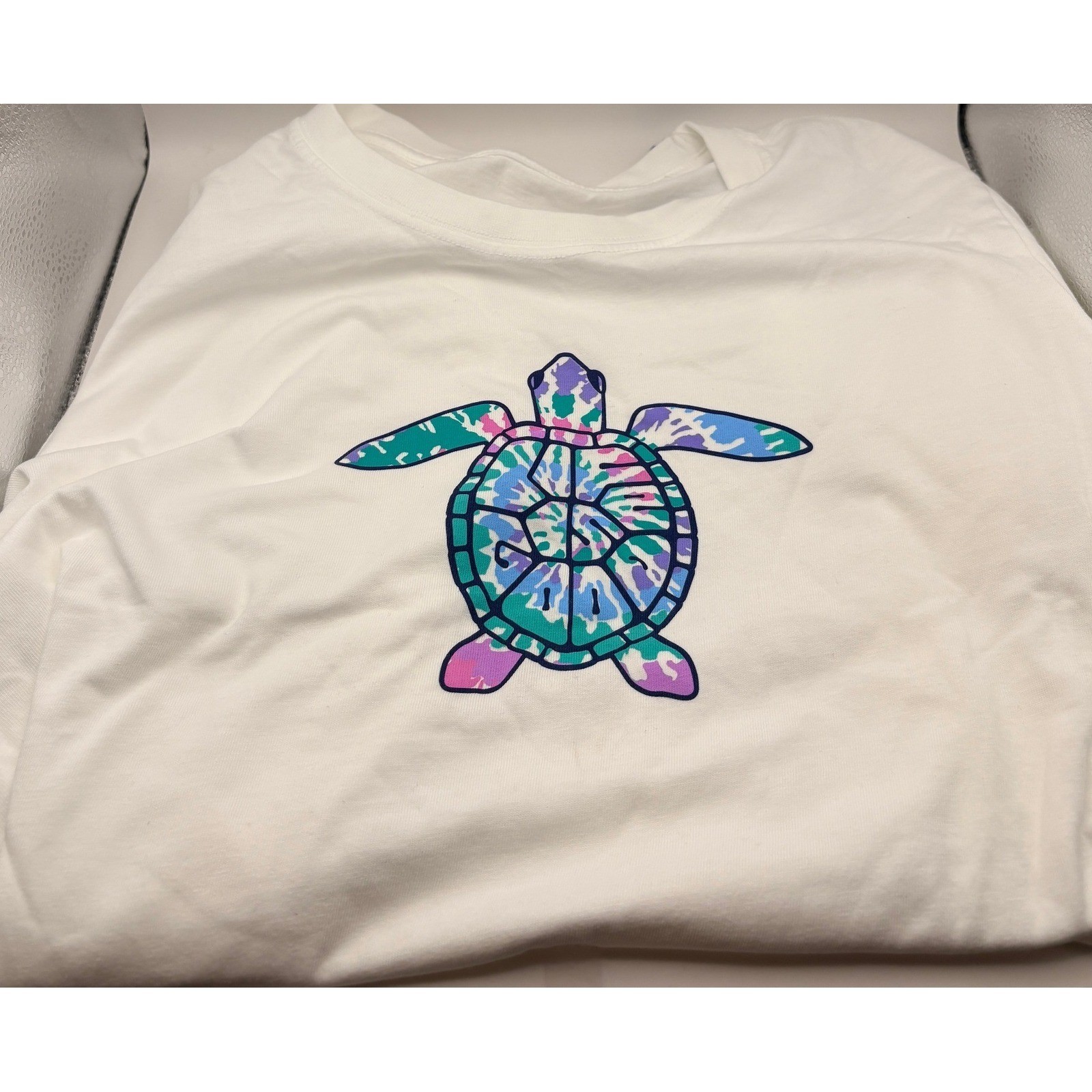 Life Is Good Womens Crusher Long Sleeve Tee White Turtle Shell Tie Dye Large NEW