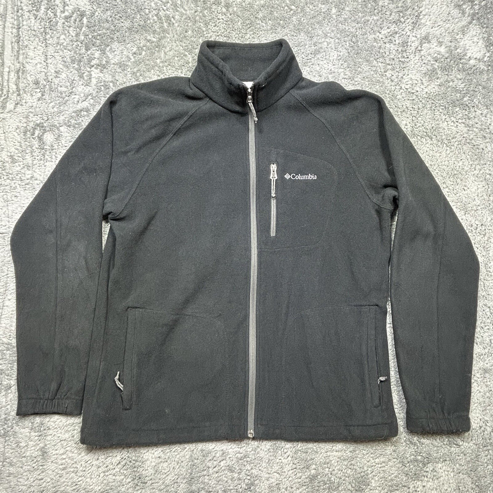 Columbia Fast Trek II Fleece Jacket—Mens M—Black—Full Zip—Pockets—EUC—Outdoors