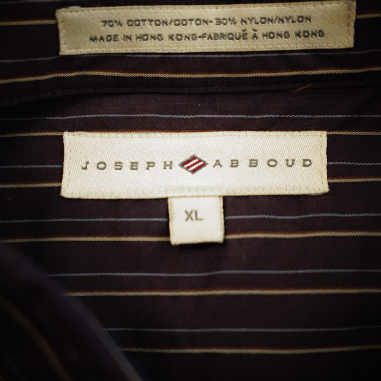 Joseph Abboud Purple Tan Striped Cotton Nylon XL Pocket Collared Dress Shirt