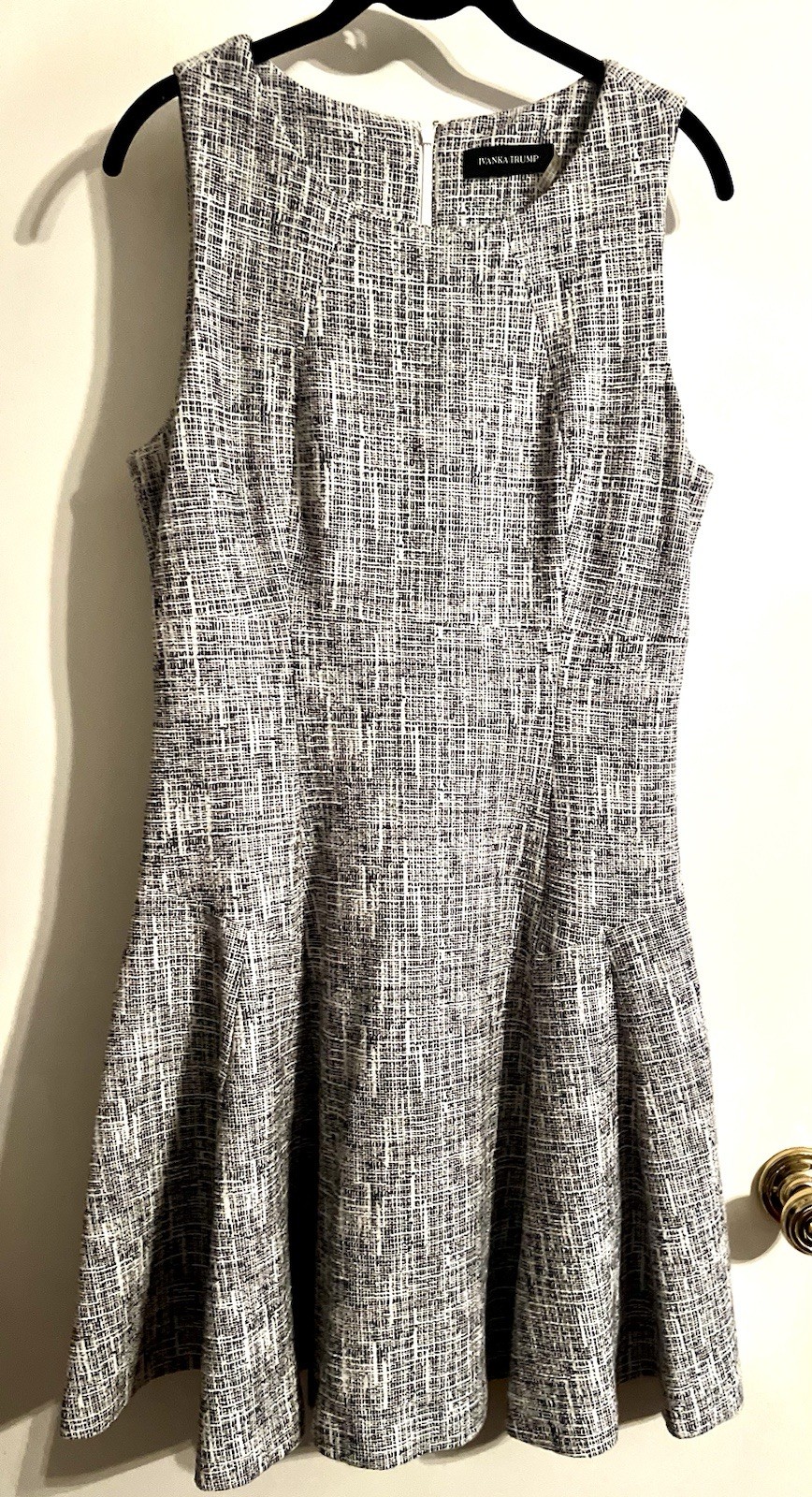 Ivanka Trump Fit and Flare Black White Tweed Sleeveless Dress-Size 12