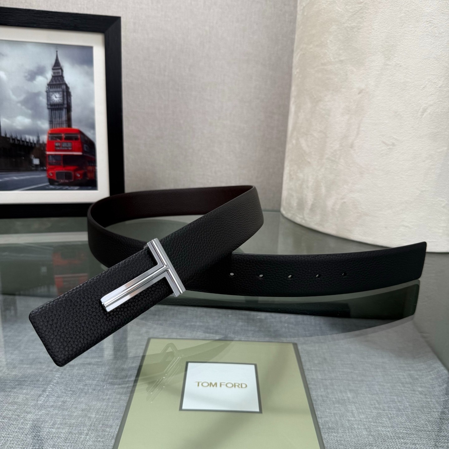 Authentic Tom Ford Reversible Leather T-Buckle Belt Luxury Designer Fashion