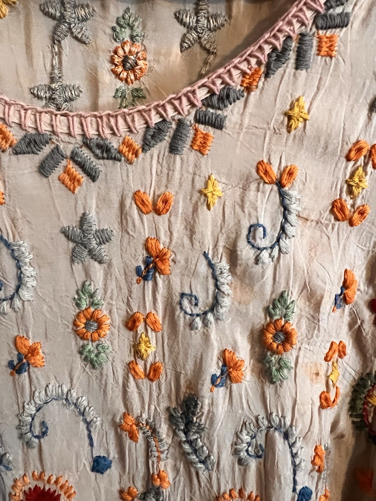 Johnny Was Blouse Top Womens Large Silk Embroidered Floral Boho Hippie Artsy