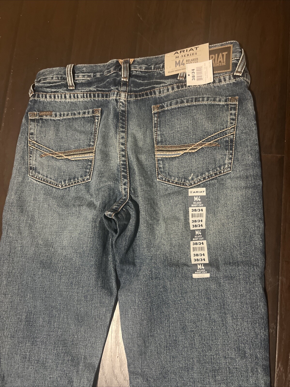 Ariat Men’s M4 Low Rise Relaxed Boot Cut 38×34 Distressed Blue Jeans