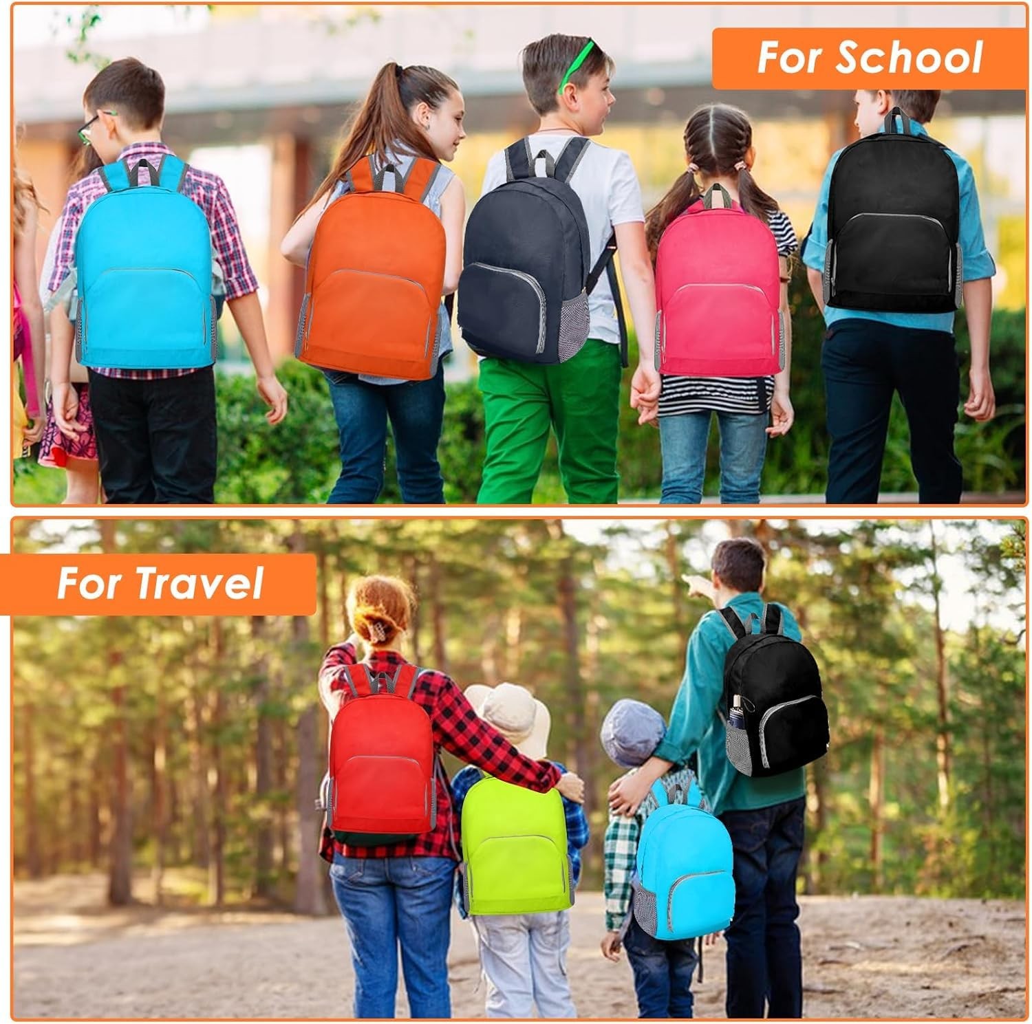 24 Pcs 17 Inch Backpack in Bulk Foldable Classic Back Packs Colorful Book Bag…
