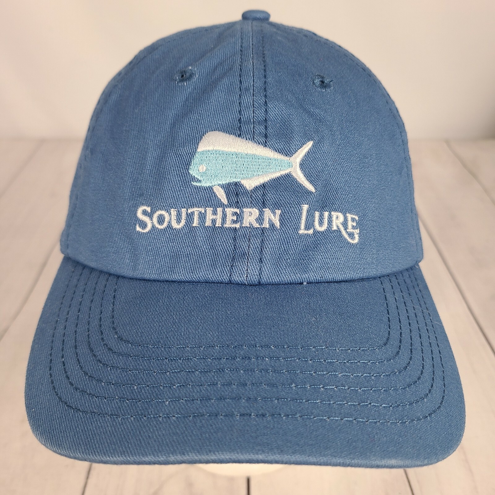 Southern Lure Unisex Adjustable Fishing Hat Cap Mahi Mahi Embroidered Blue EUC