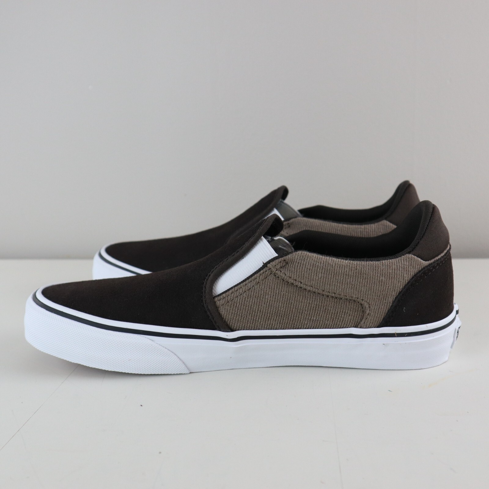 Vans Sneakers Mens 9 Brown Olive Asher Deluxe Cozy Knit Slip On Shoes Skate NEW