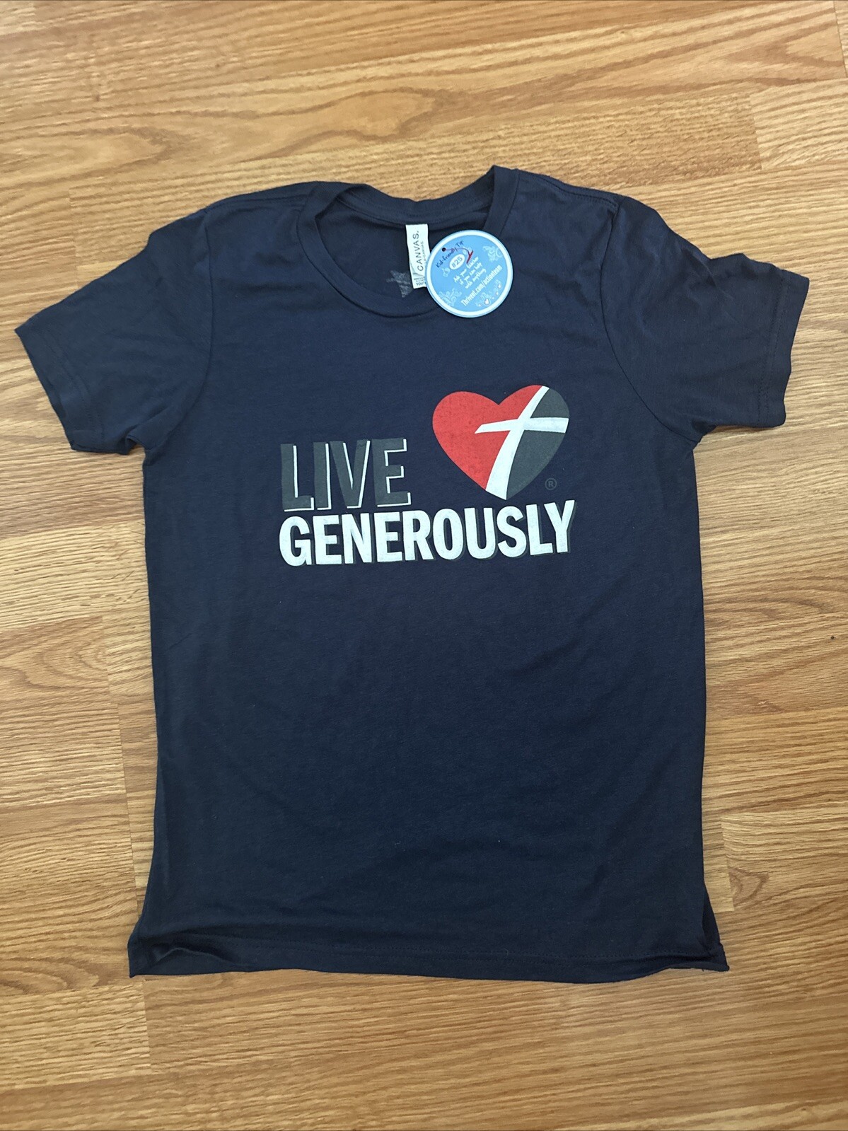 Live Generously T-Shirt Thrivent Navy Blue YOUTH LARGE NWT