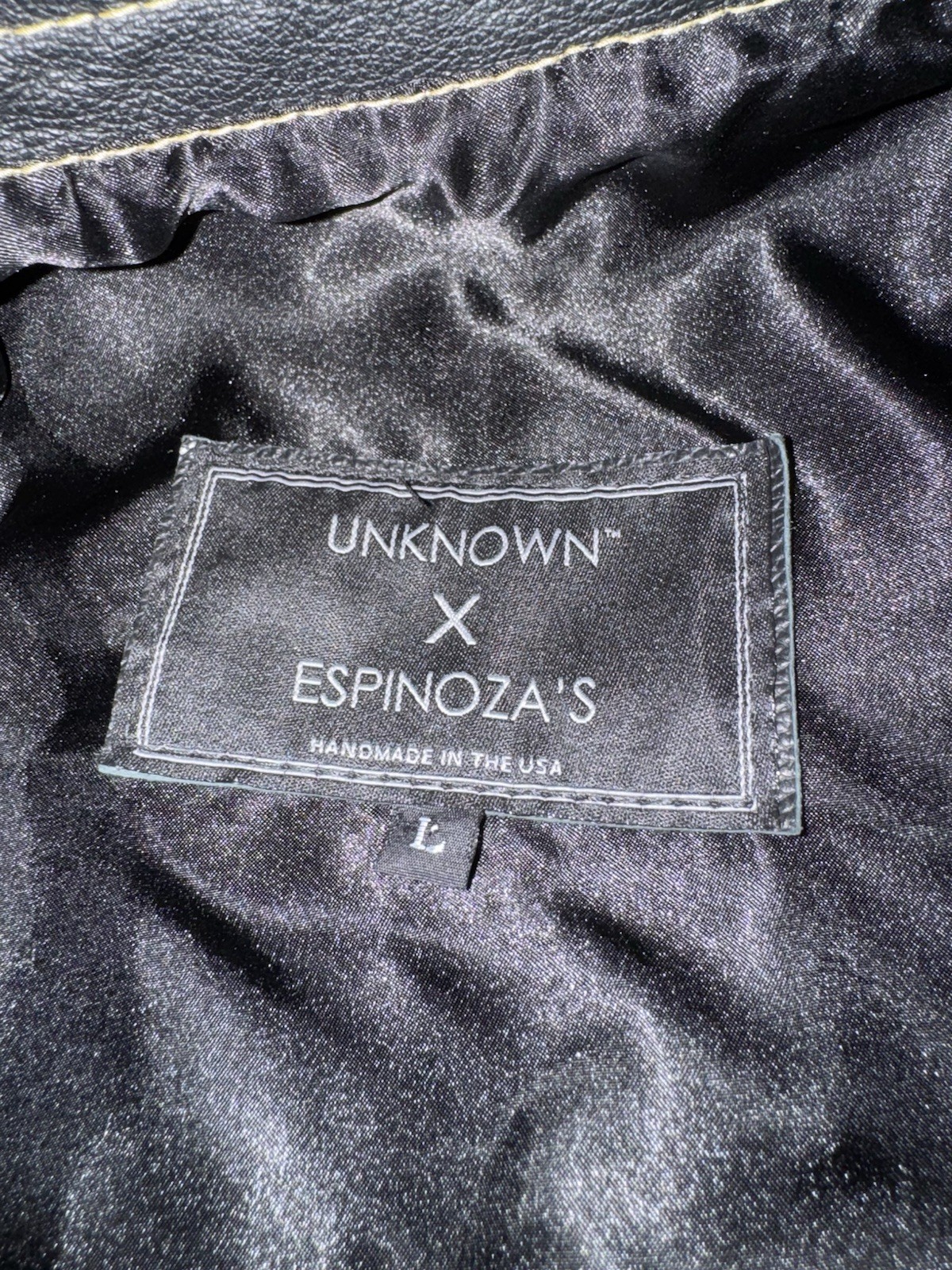 Unknown X Espinoza Black Denim Leather Sleeveless Vest Handmade In USA Large