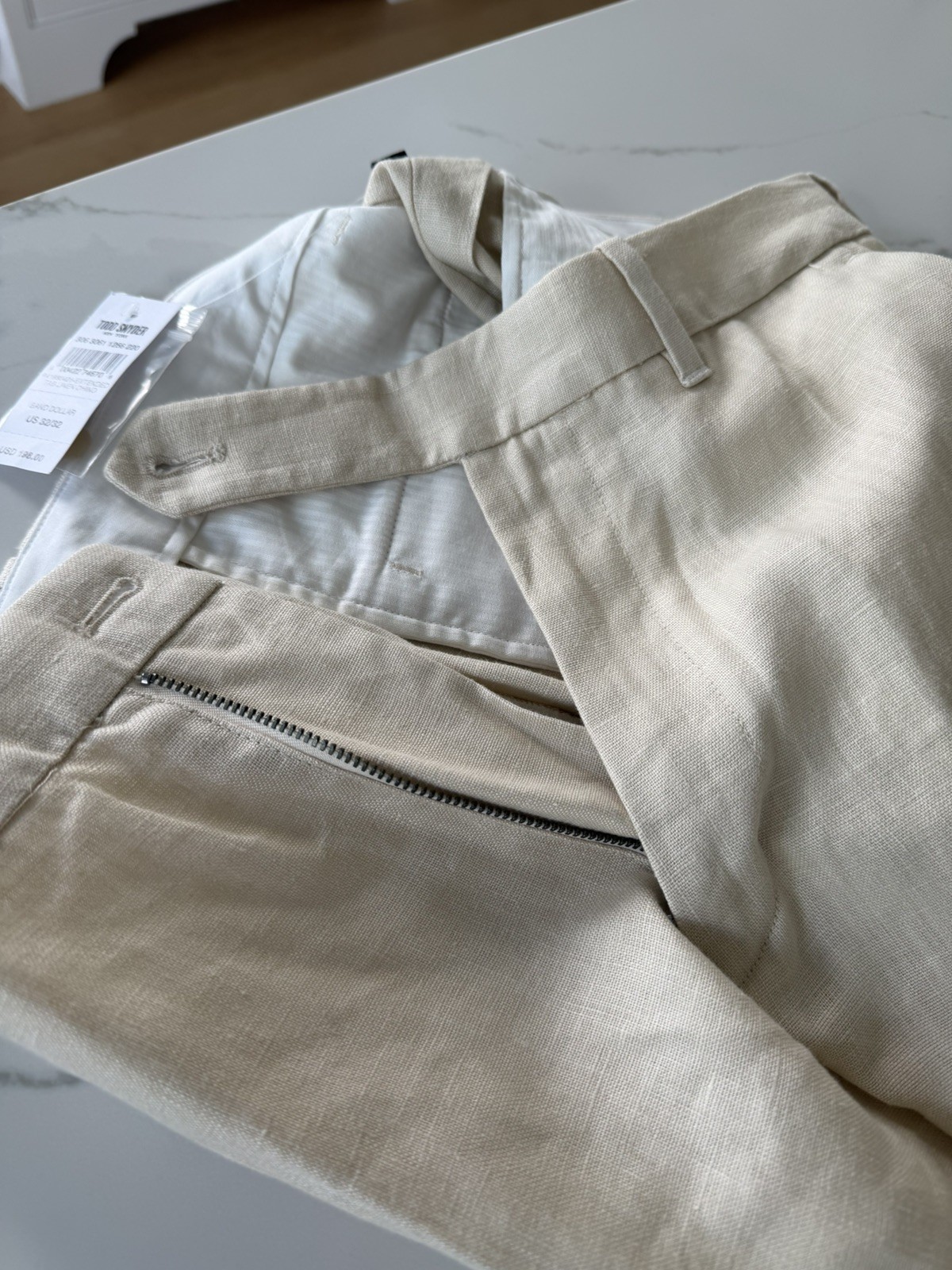 NWT Todd Snyder 100% Linen Extended Tab Chino Pants Mens 32×32 Sand Dollar color