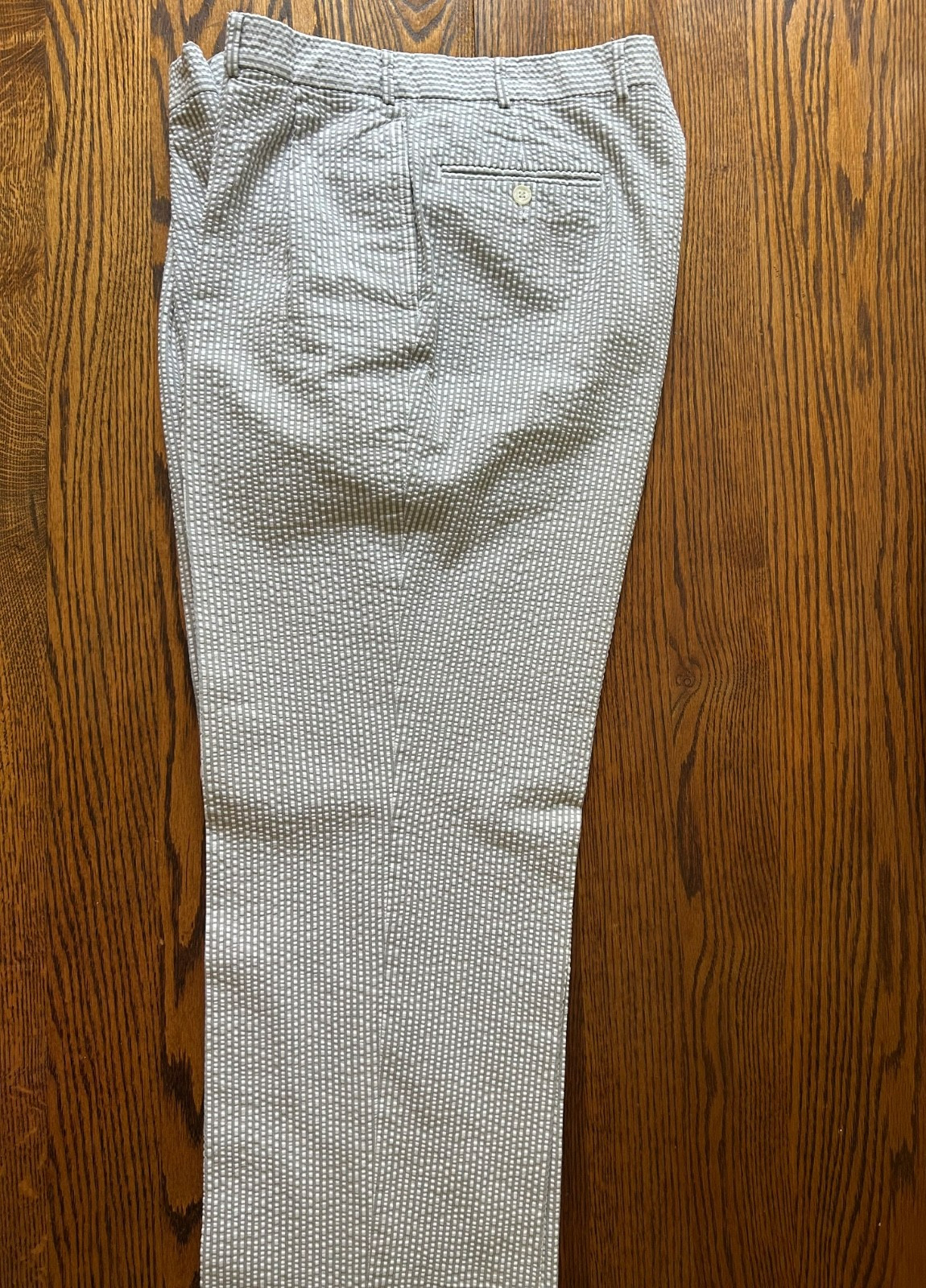 Brooks Brothers Seersucker Suit 42R 36×29 Gray White Stripe Cotton Pleated Cuff