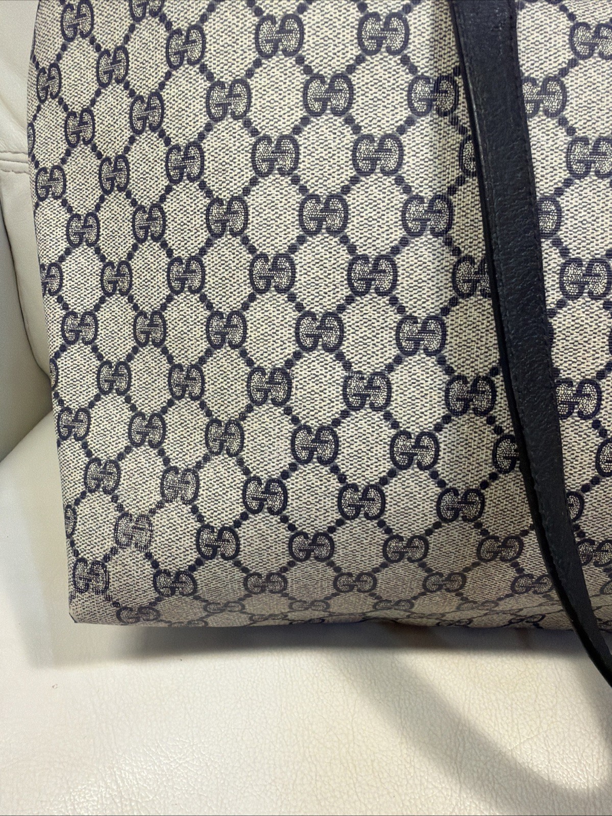 Gucci Tote Shoulder Bag Coated Canvas Gray Navy GG Pattern Accessories Collectio