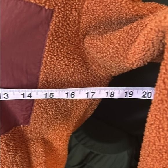 Free Assembly Women’s Patch Pocket Mixy Teddy Fleece Jacket Orange & Burgundy