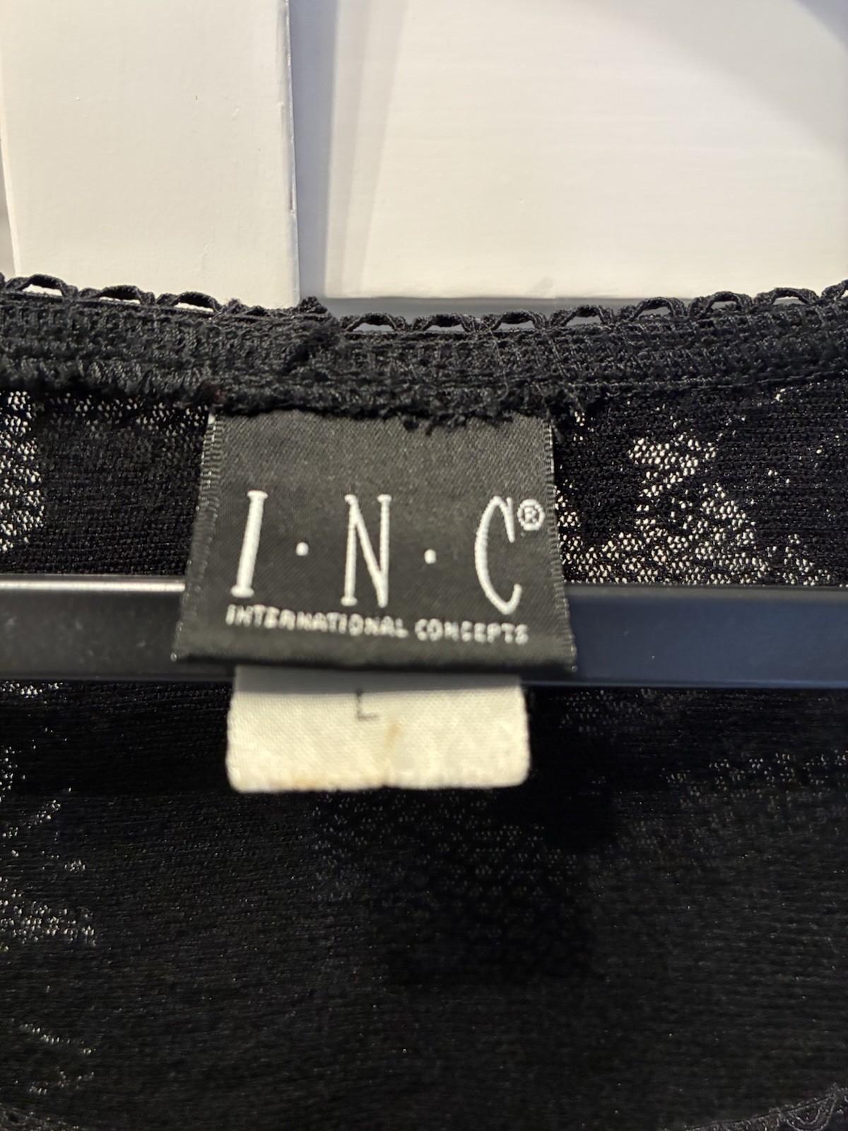 I.N.C. International Concepts Women’s Black Sheer Floral Lace Scoop Neck Top, L