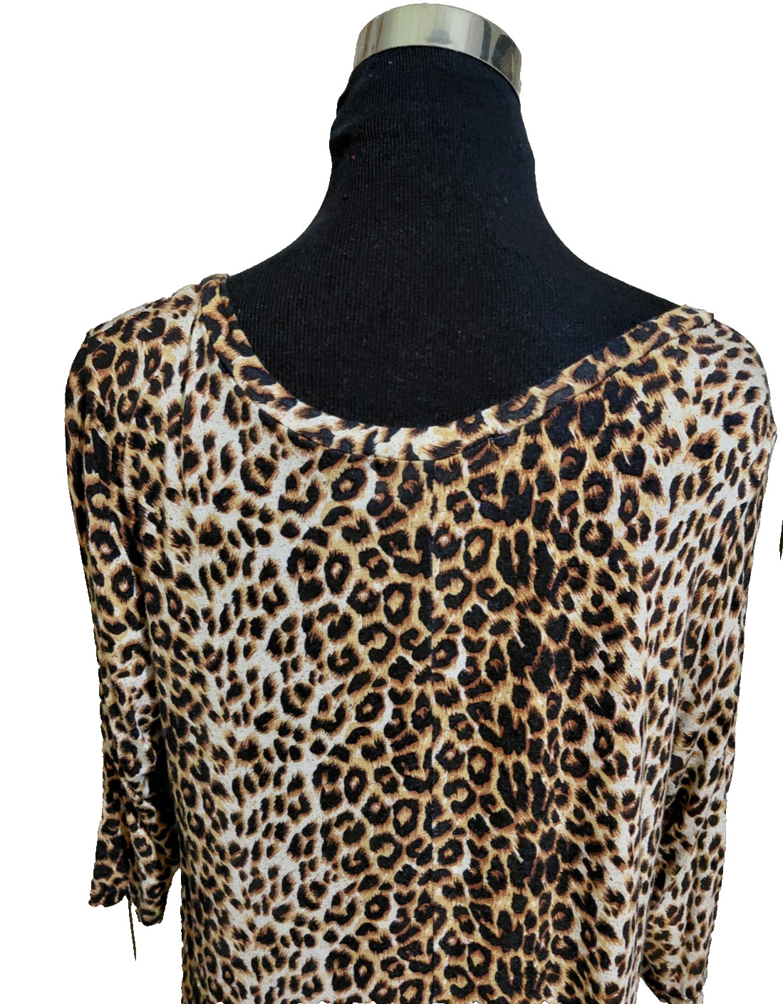 Blooms in the City Leopard Print Tunic Top Black Brown Short Sleeve V Neck Large