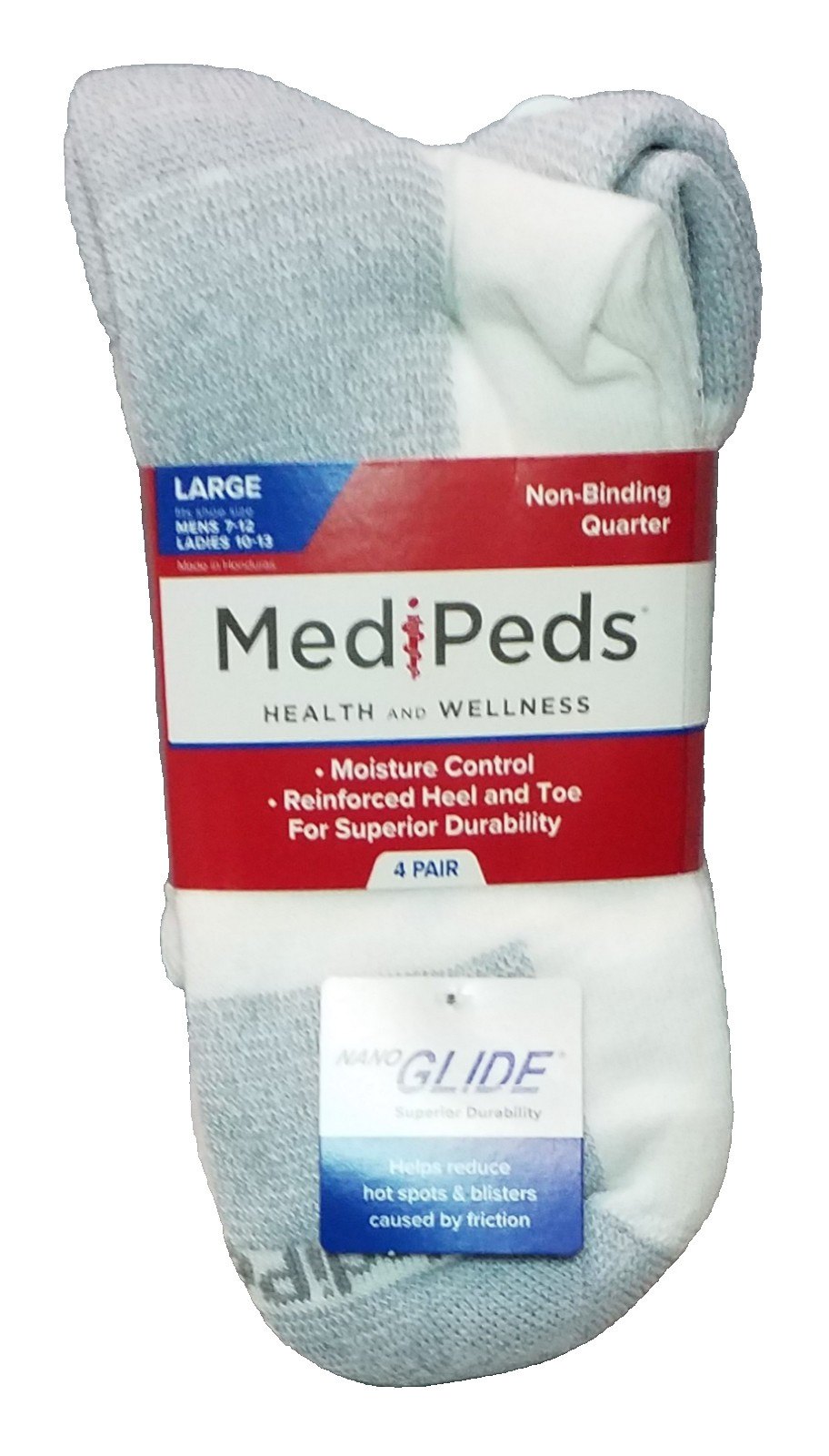 Genuine Medipeds Diabetic Ankle Socks *Fits Men Shoe 7-12 White 4 – Pack x7