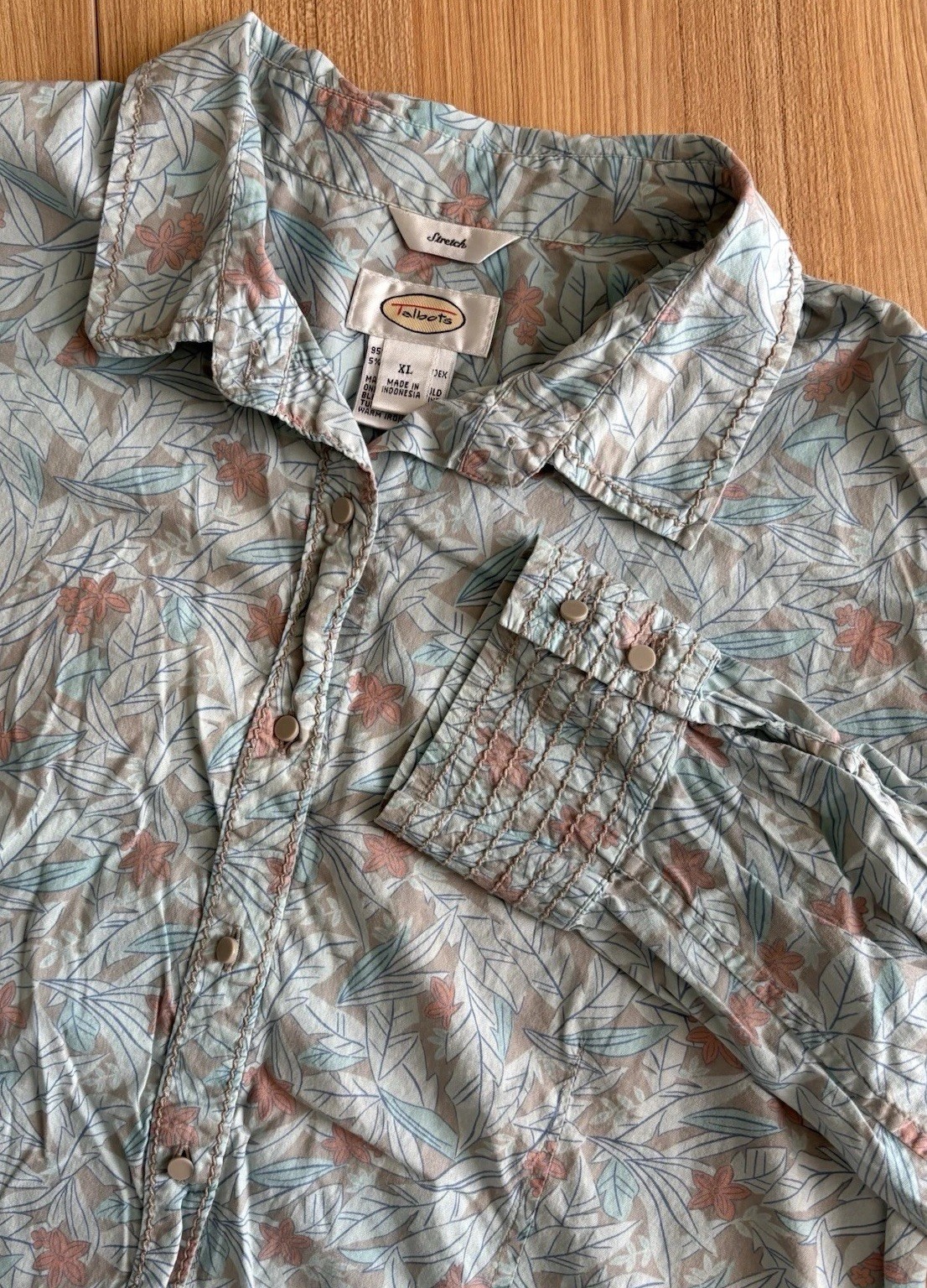 Talbots Stretch Tropical Floral Button Up Shirt Womens XL Pastel Thick Stitch