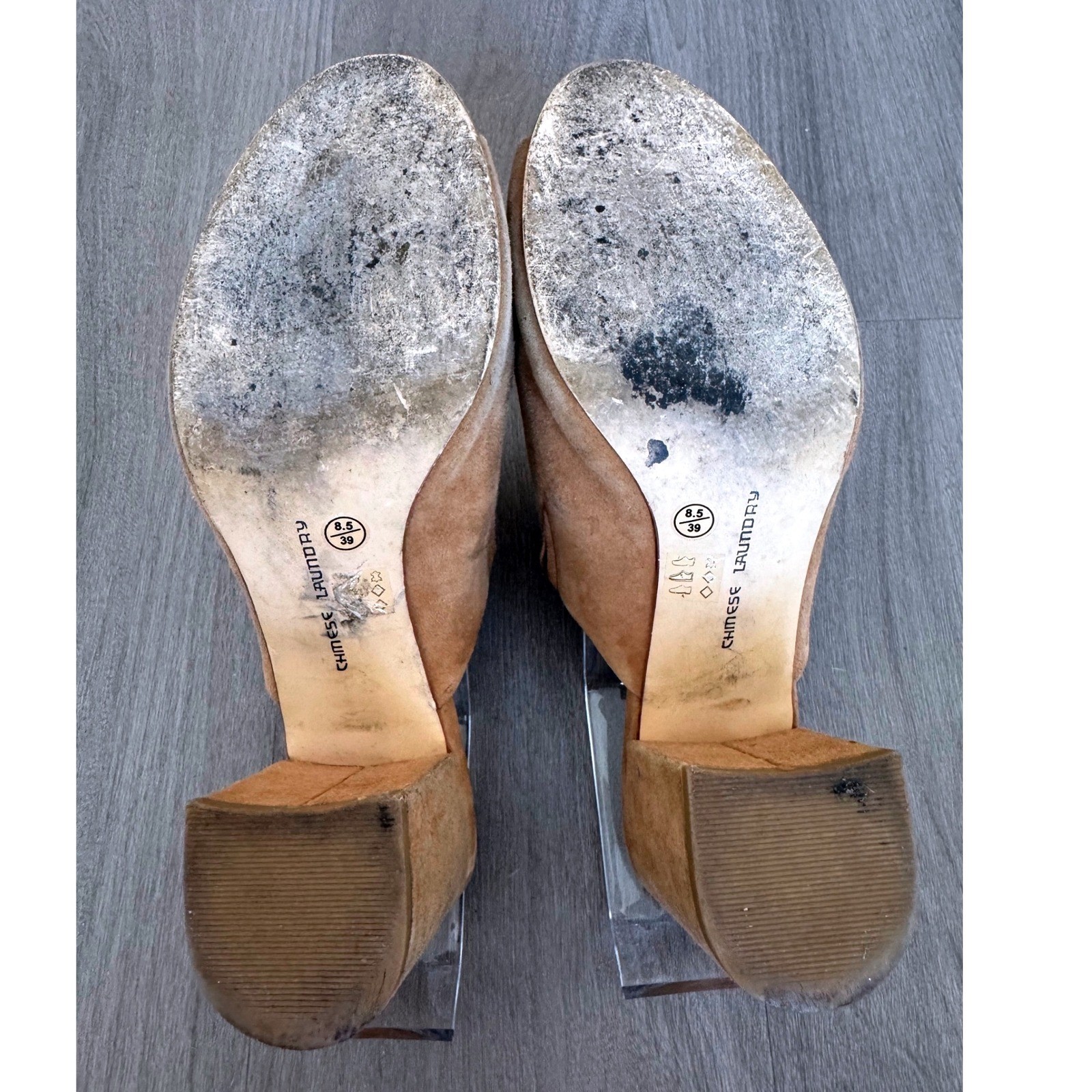 Tan Mule Peep Toe 3″ Block Heel Boho Chinese Laundry Sz 8.5