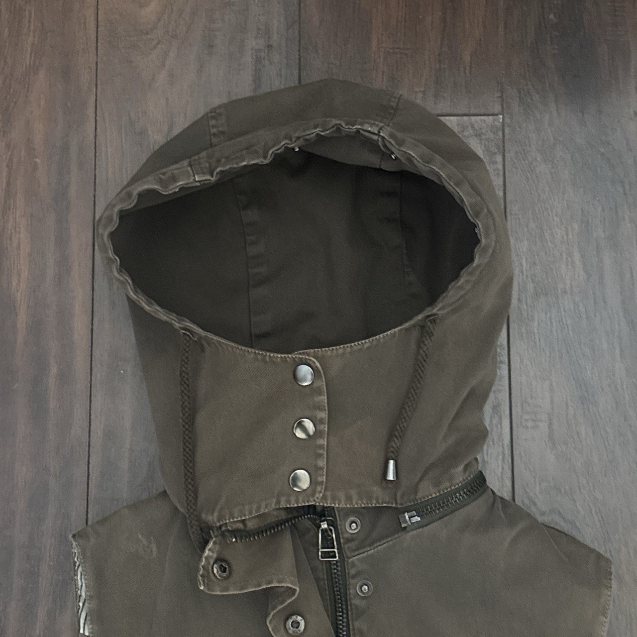Zenana Outfitters Green Hooded Utility Vest L Full Zip Nylon Mid-Length Pockets