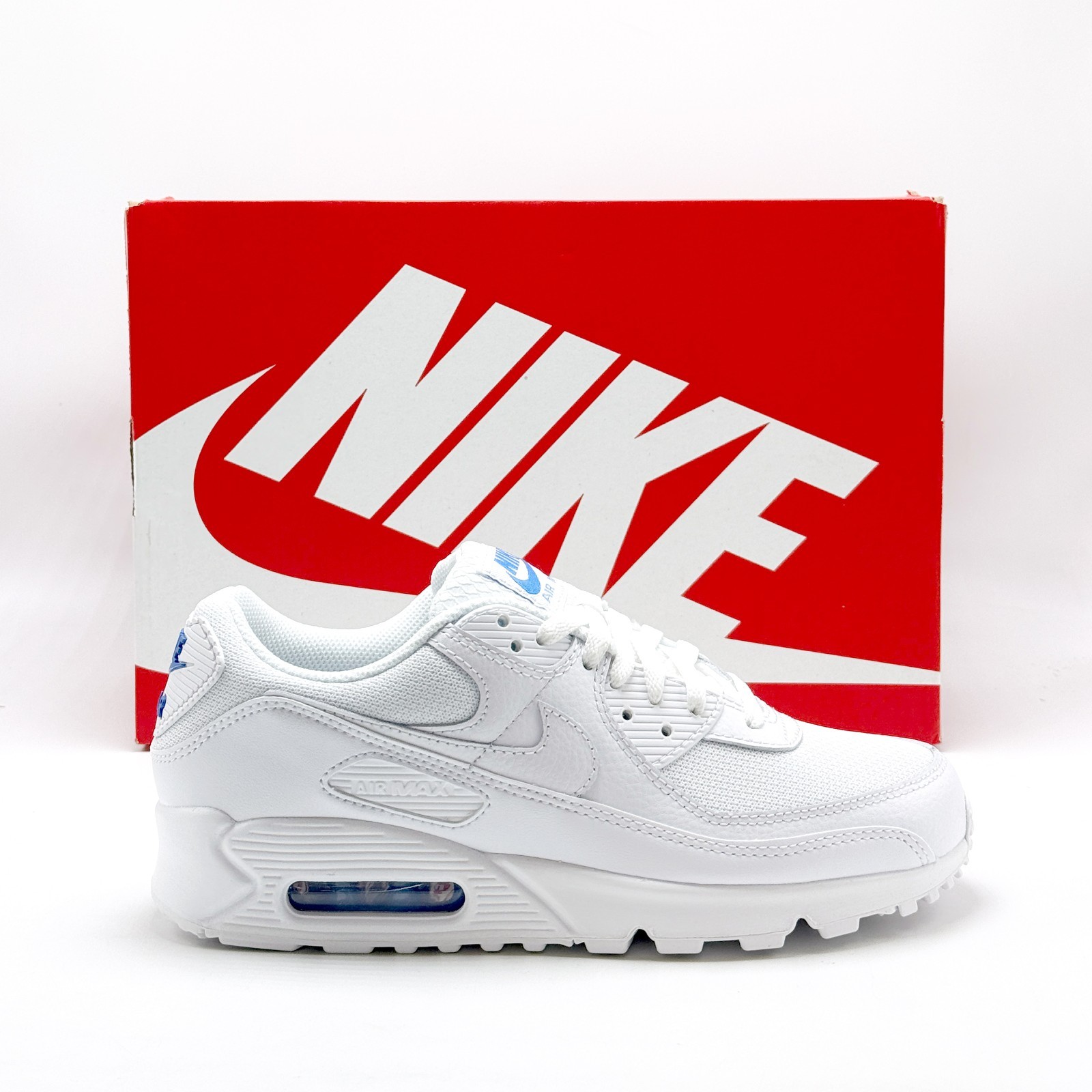 *NEW* Men Nike Air Max 90 WHITE / BLUE CRYSTAL (DM0029 123) 👍