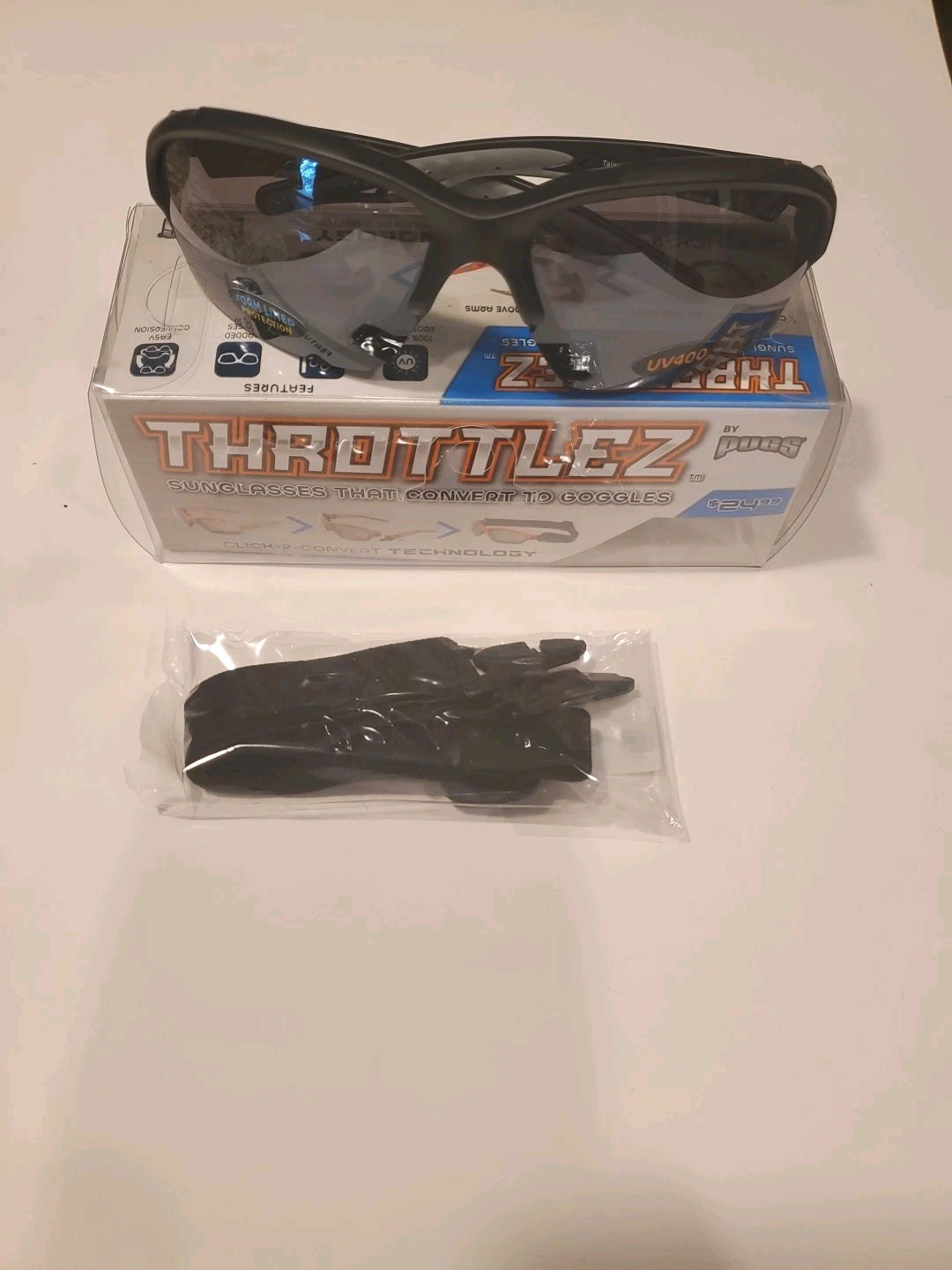 NEW Pugs Throttlez Sunglass Convert To Goggles Black Frame / Black Lens